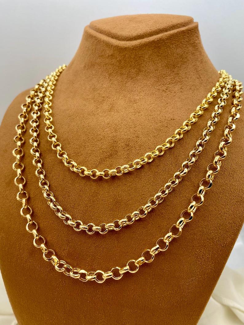 14k Real Gold Rolo Chain Necklace: 7mm or 6mm Unisex