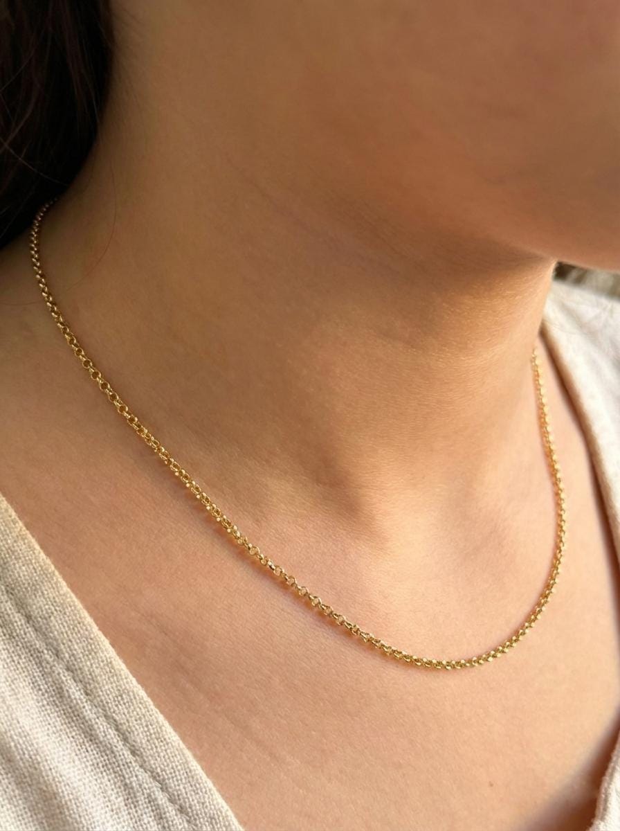 18k Gold Rolo Chain Necklace - 17.5 Inch - 2mm and 1.5mm Thickness