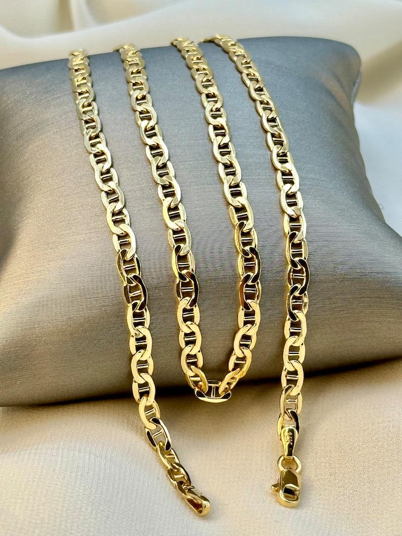 14K Real Gold Anchor Chain Necklace , 4mm Thickness, Mariner style