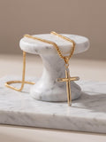 18k Gold Cross Necklace: Foxtail Chain 2mm, Gift Box