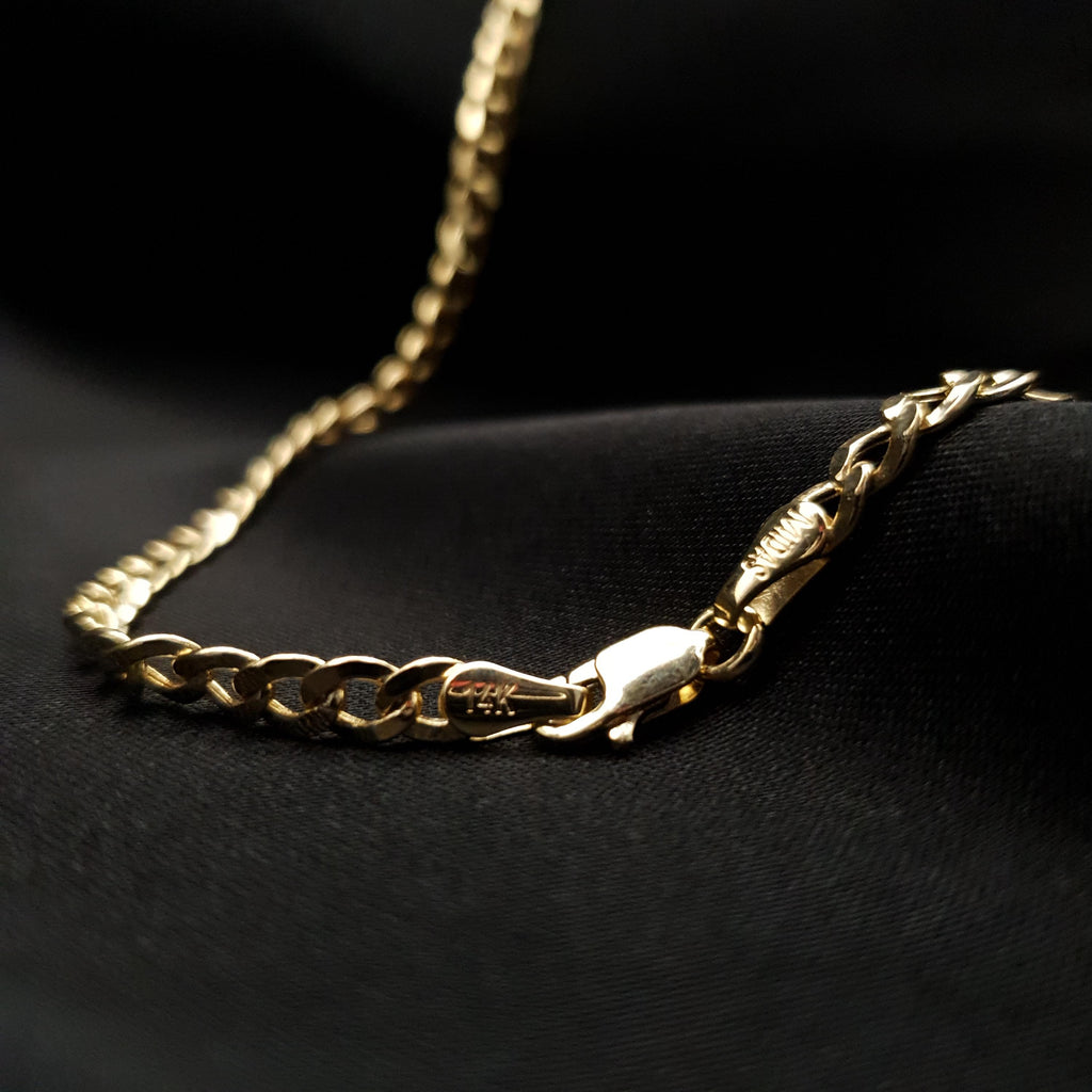 14k Gold Curb Chain Necklace, Thickness: 2mm, 3mm, 4mm, Unisex, Birthday gift