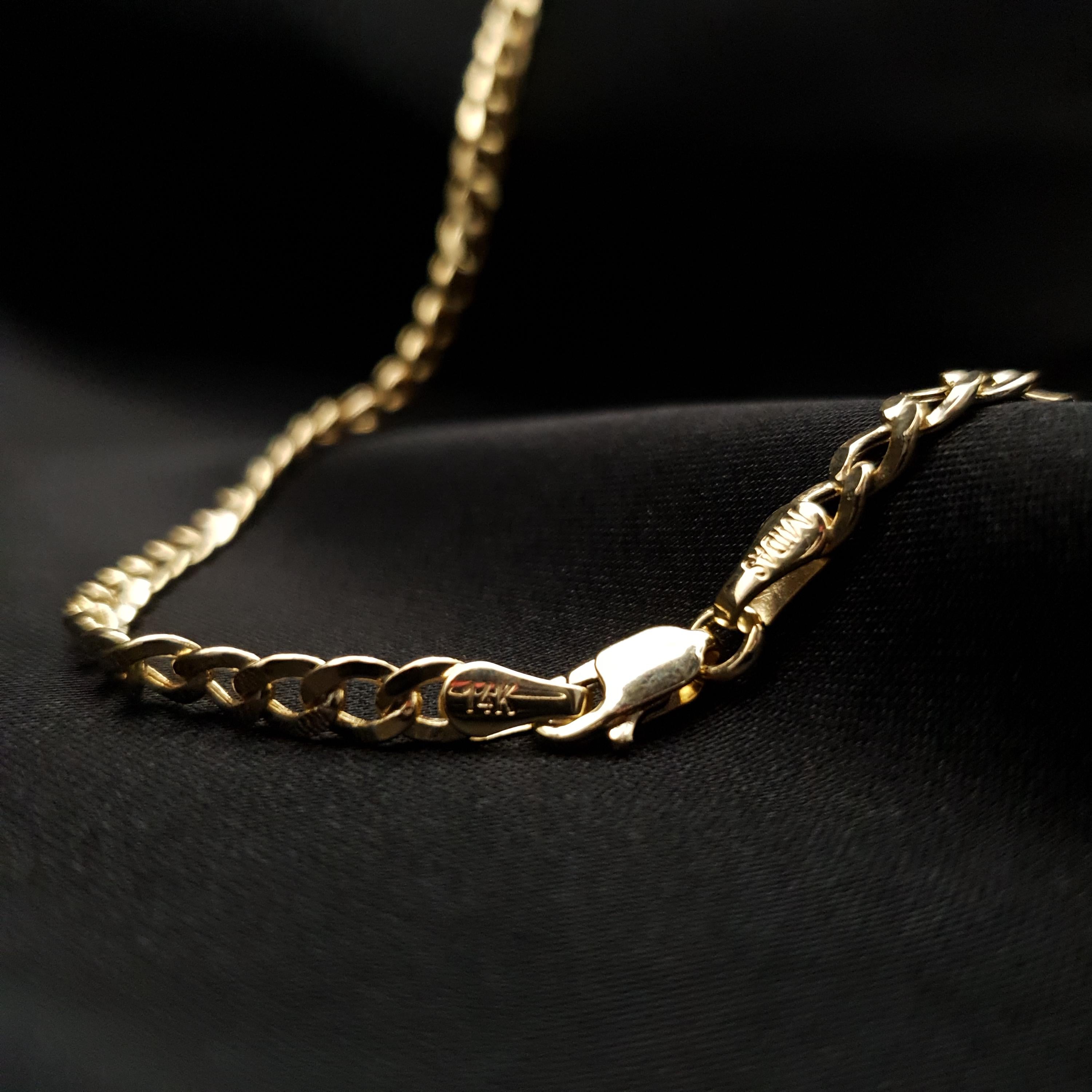 14k Gold Curb Chain Necklace, Thickness: 2mm, 3mm, 4mm, Unisex, Birthday gift