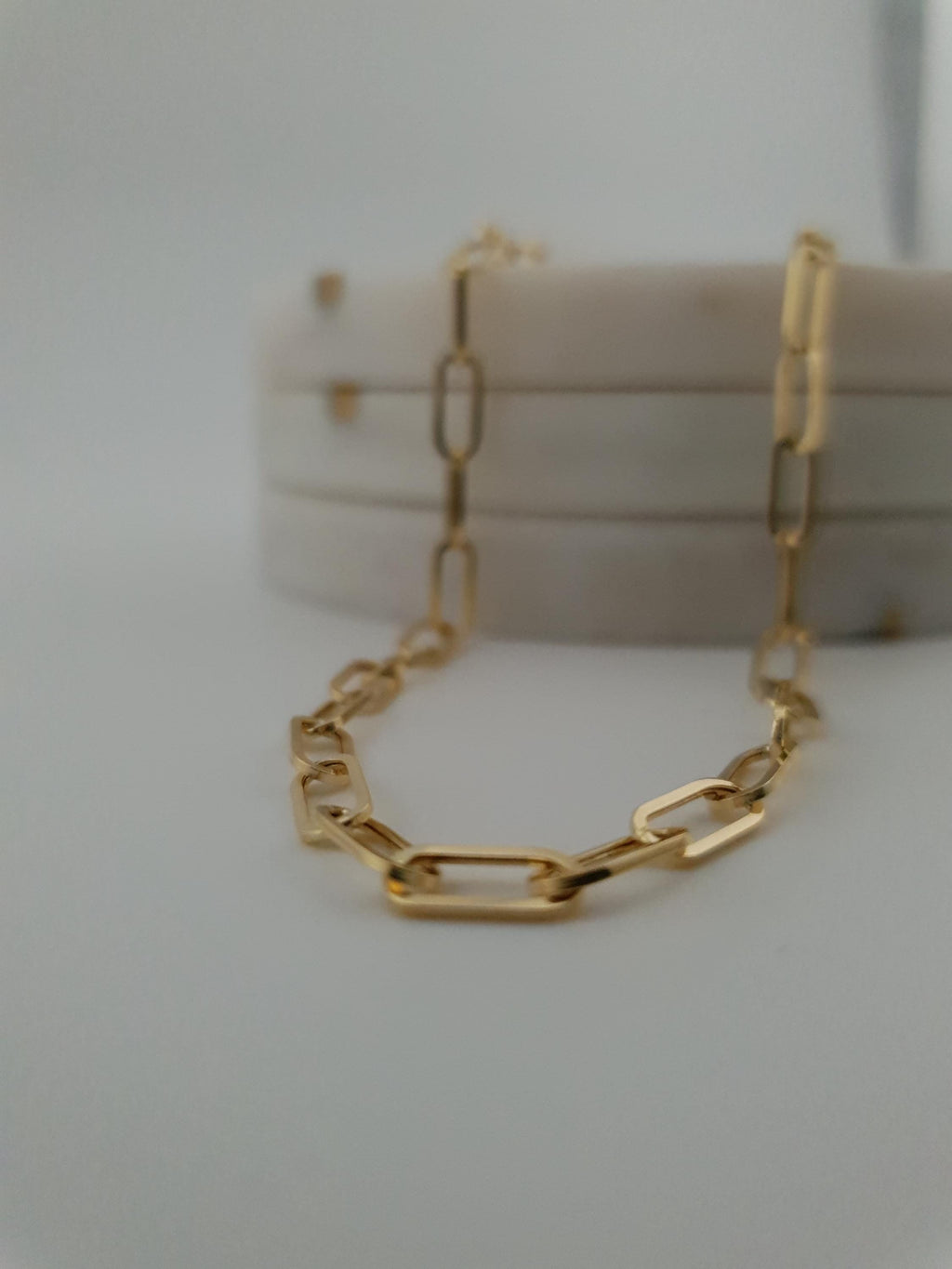 18k Gold Paperclip Chain Necklace: Real Gold Oval Link, 3.3MM Thickness