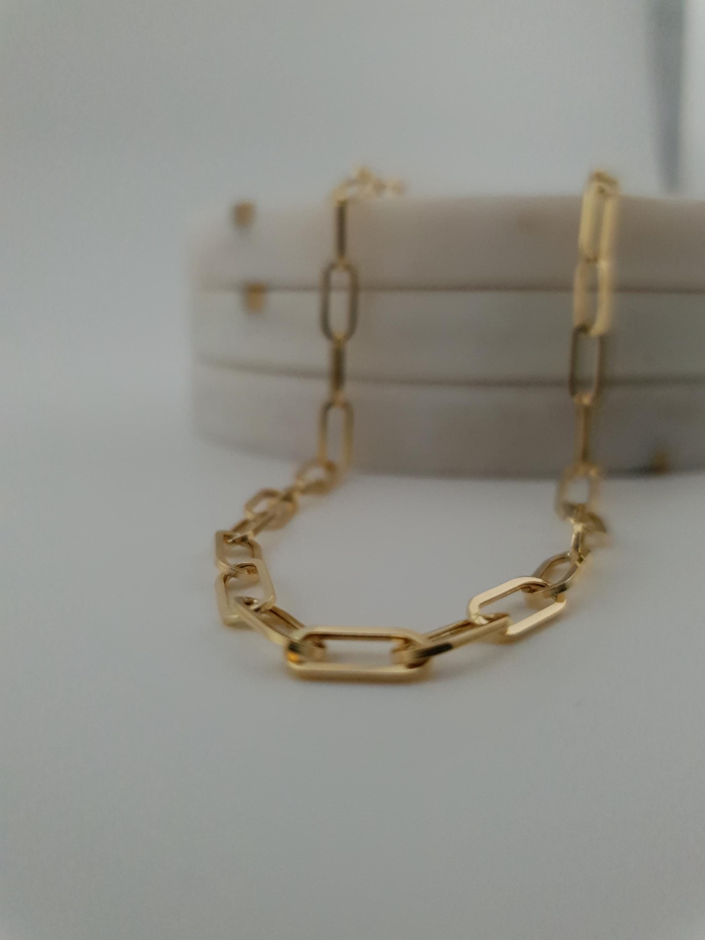 18k Gold Paperclip Chain Necklace: Real Gold Oval Link, 3.3MM Thickness