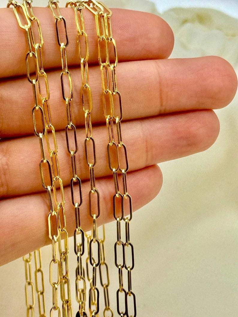 18k Real Gold Paperclip Chain Necklace, 3mm Thickness, Oval Link.