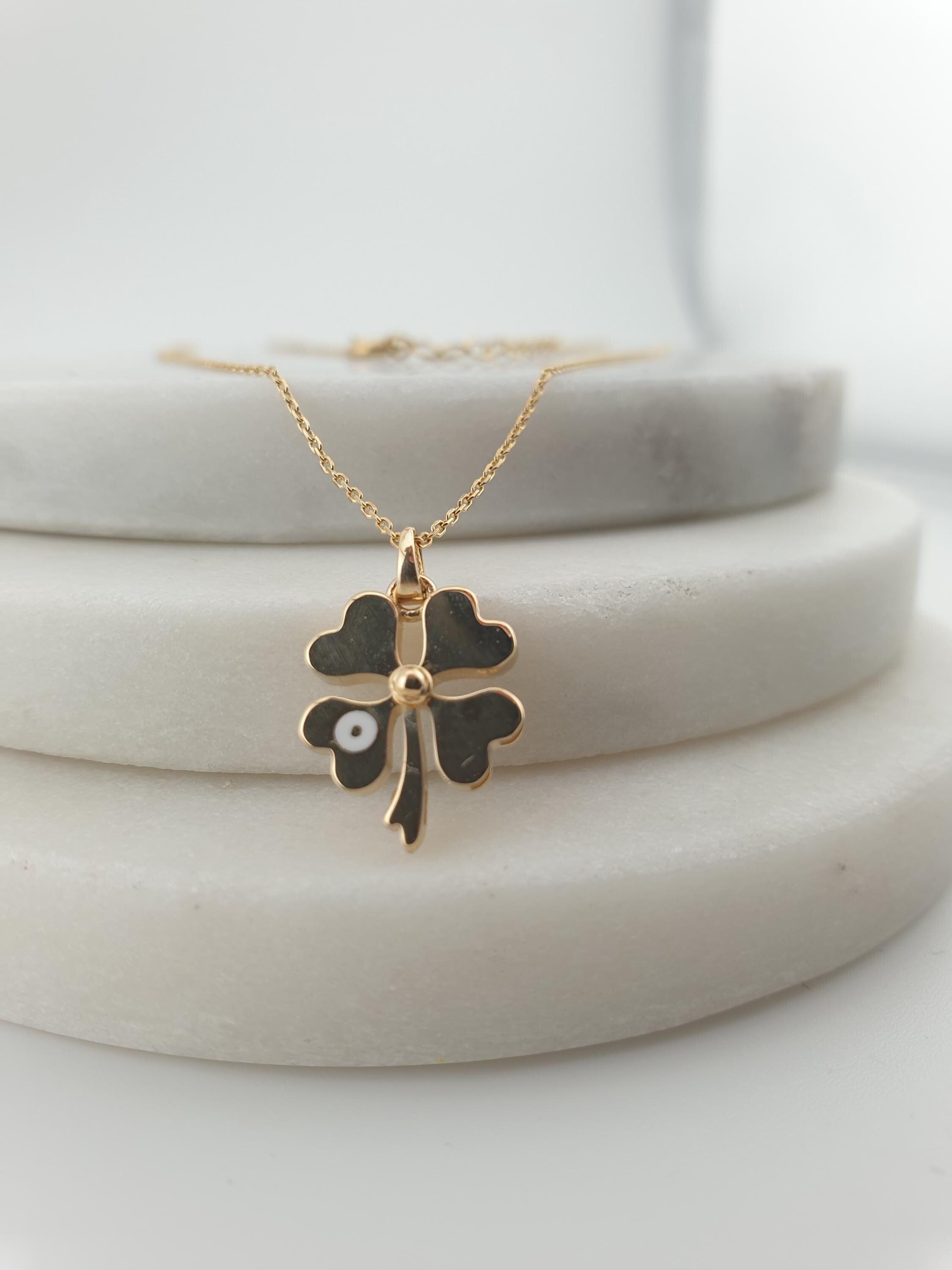 14K Gold Four Leaf Clover Necklace: Lucky Charm Pendant