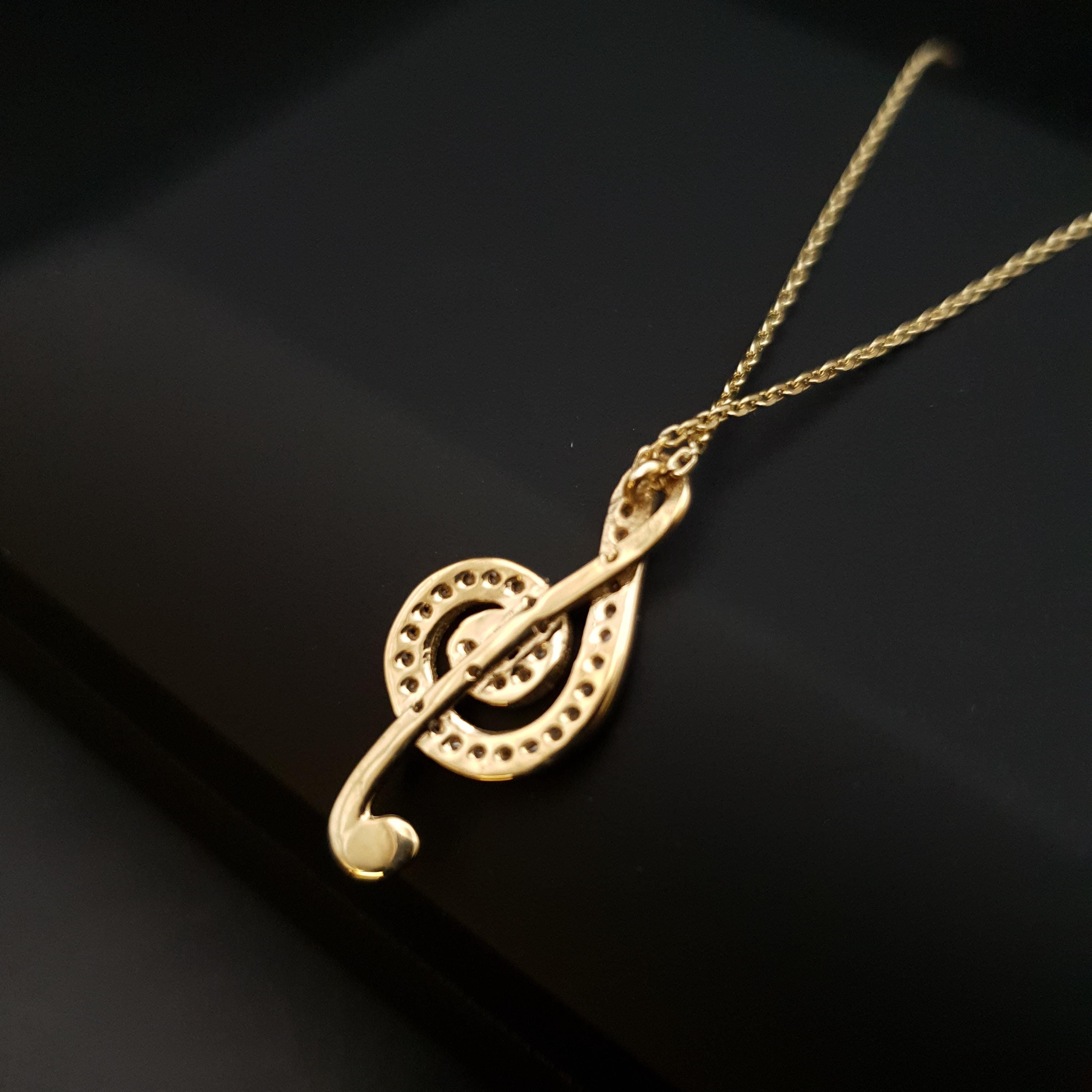 18K Gold Diamond G Clef Pendant Necklace - Music Lover Gift