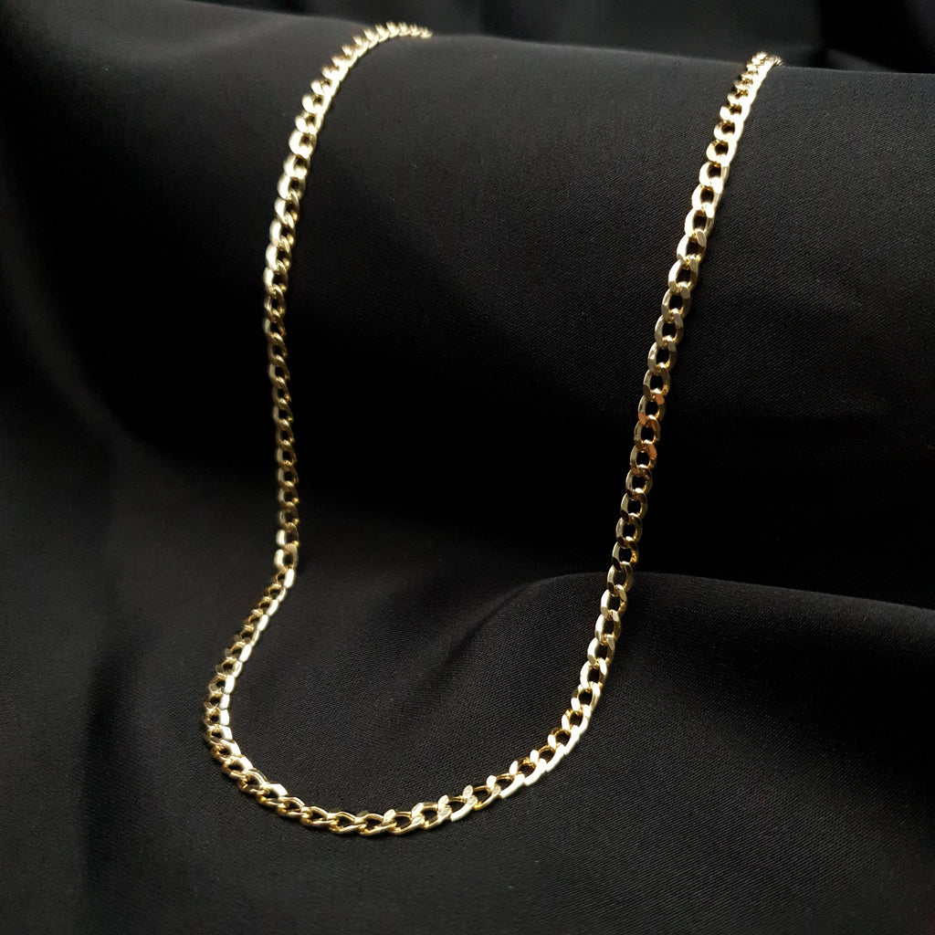14K Gold Curb Link Necklace - 4mm Chain, Unisex, Birthday Gift
