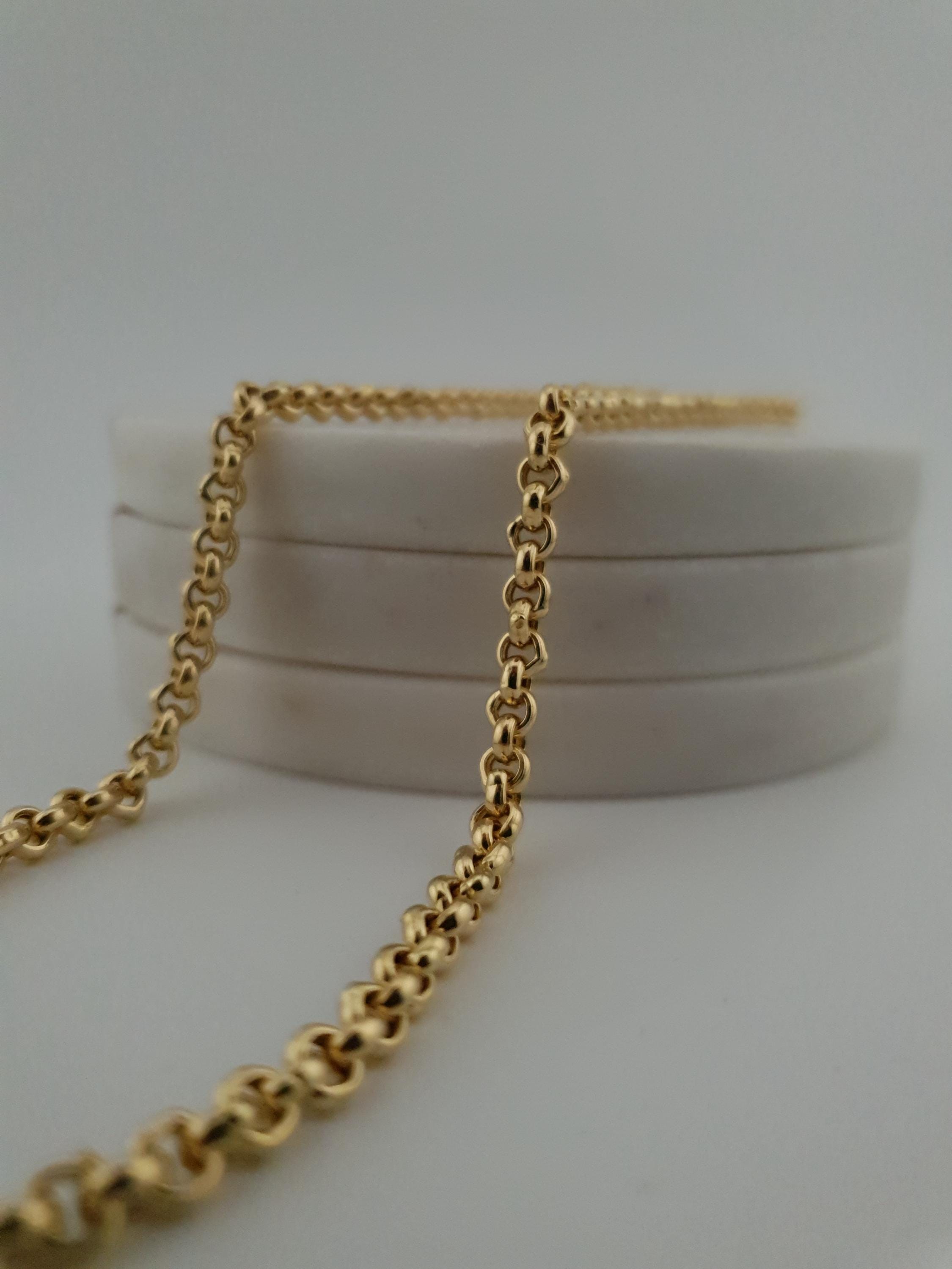 18K Solid Gold Rolo Chain Necklace – 24 Inch Length Fine Jewelry