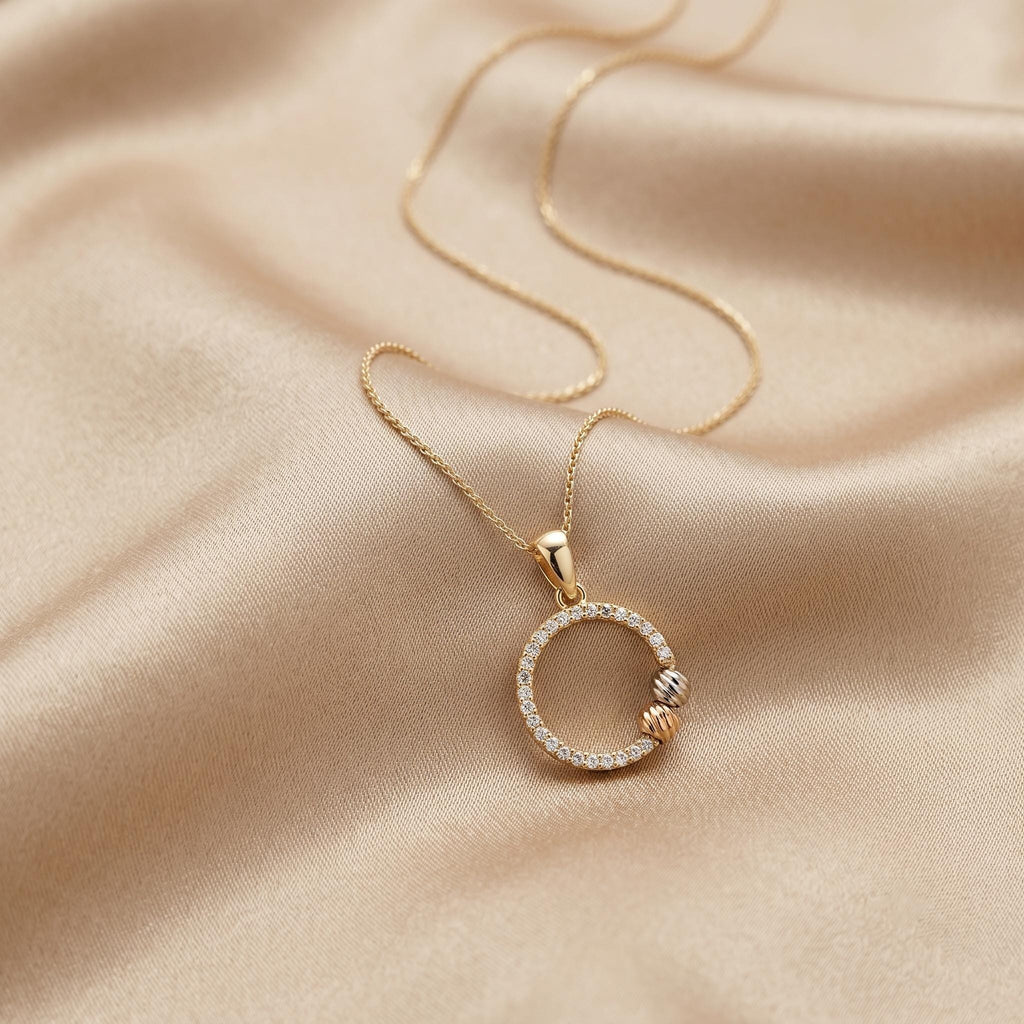 14K Gold Ring Pendant Necklace: Modern Circle Charm