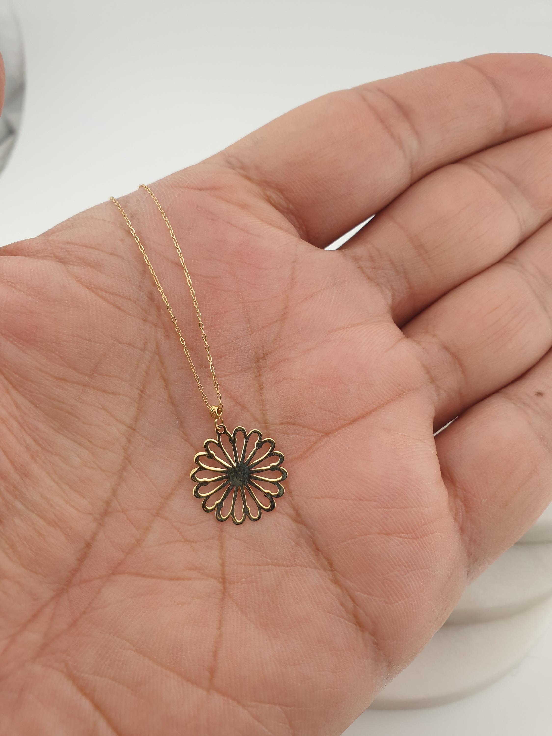 14K Gold Tiny Flower Pendant Necklace: Dainty Charm