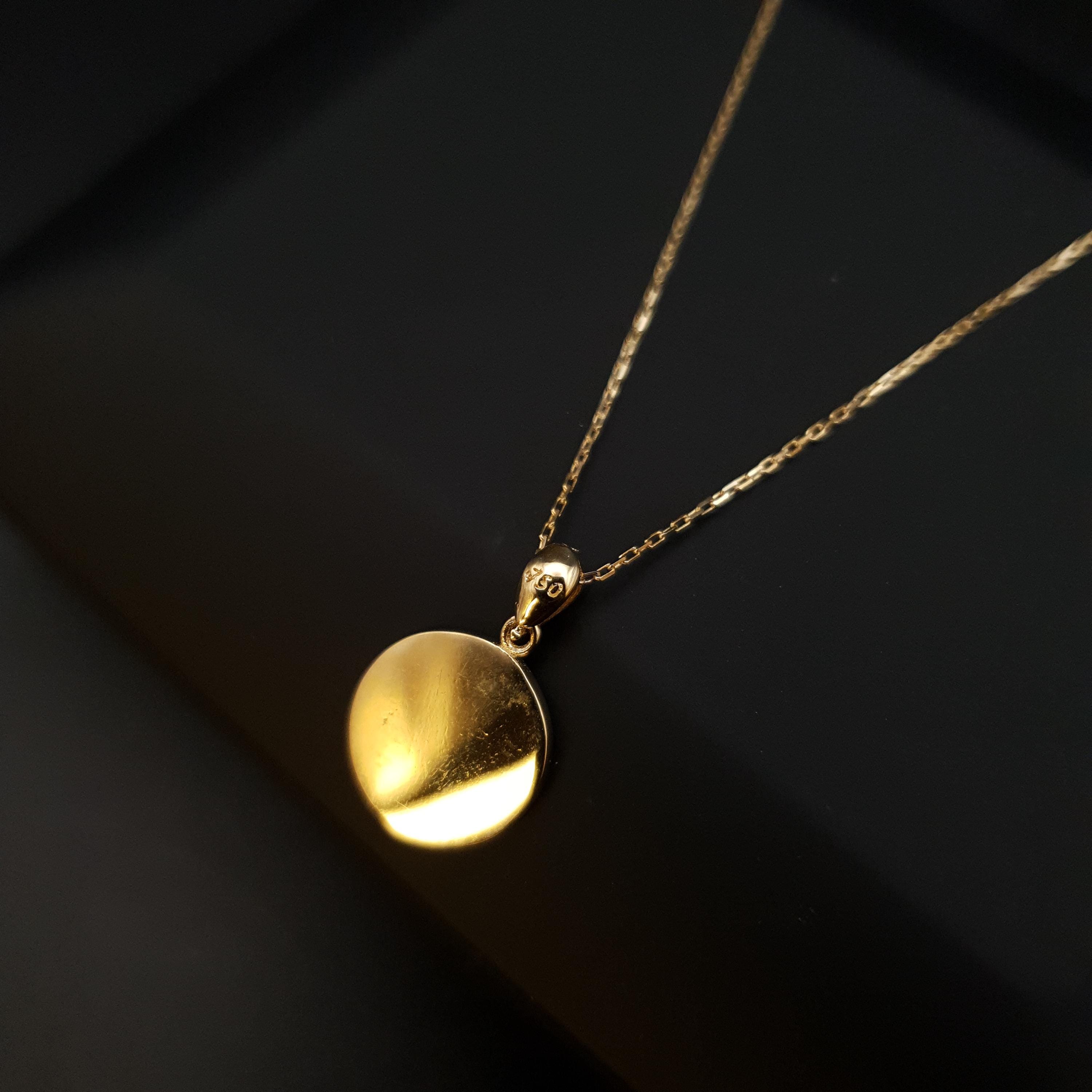 18K Gold Flower of Life Necklace: Turquoise Pendant, 17 inch