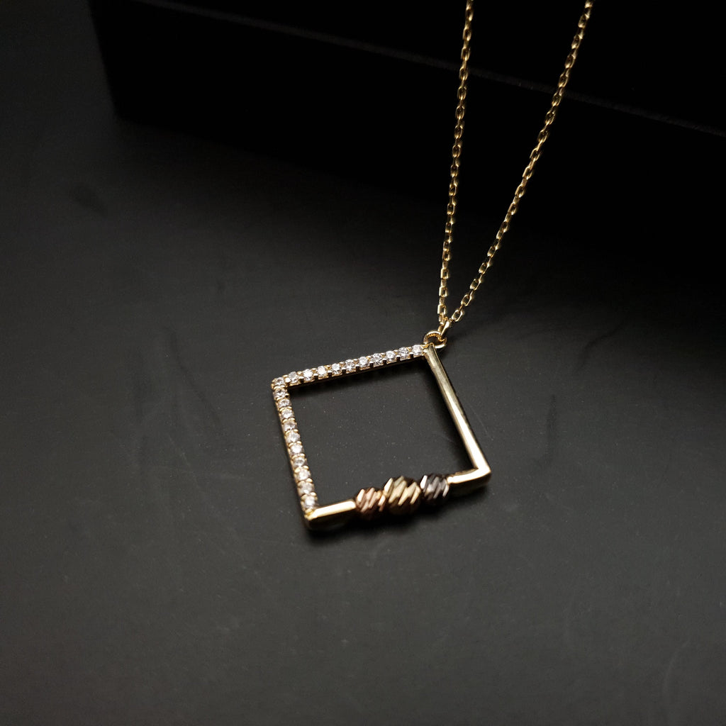 18k Gold Square Initial Necklace: Geometric Modern Design, Birthday Gift, Gift For her,