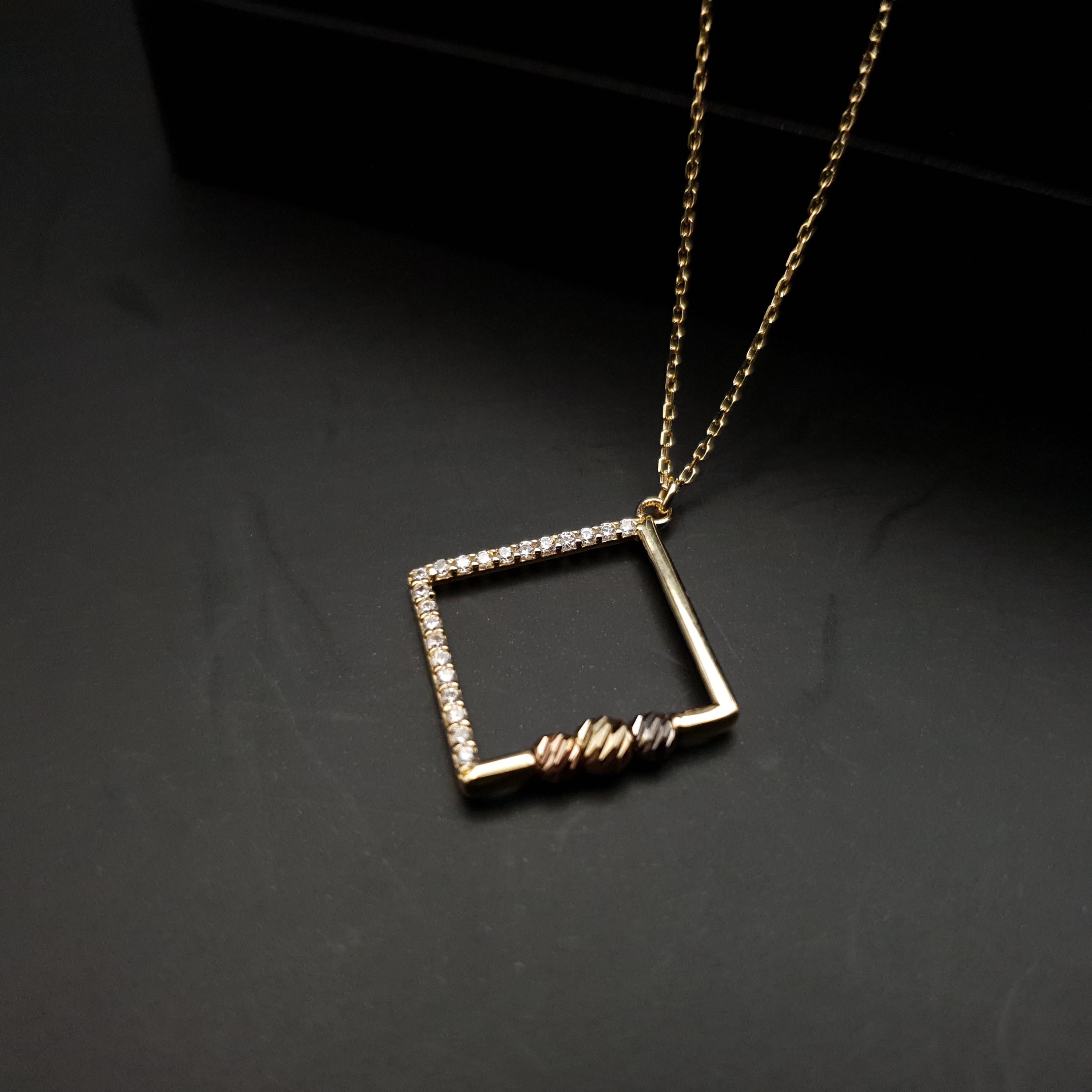 18k Gold Square Initial Necklace: Geometric Modern Design, Birthday Gift, Gift For her,