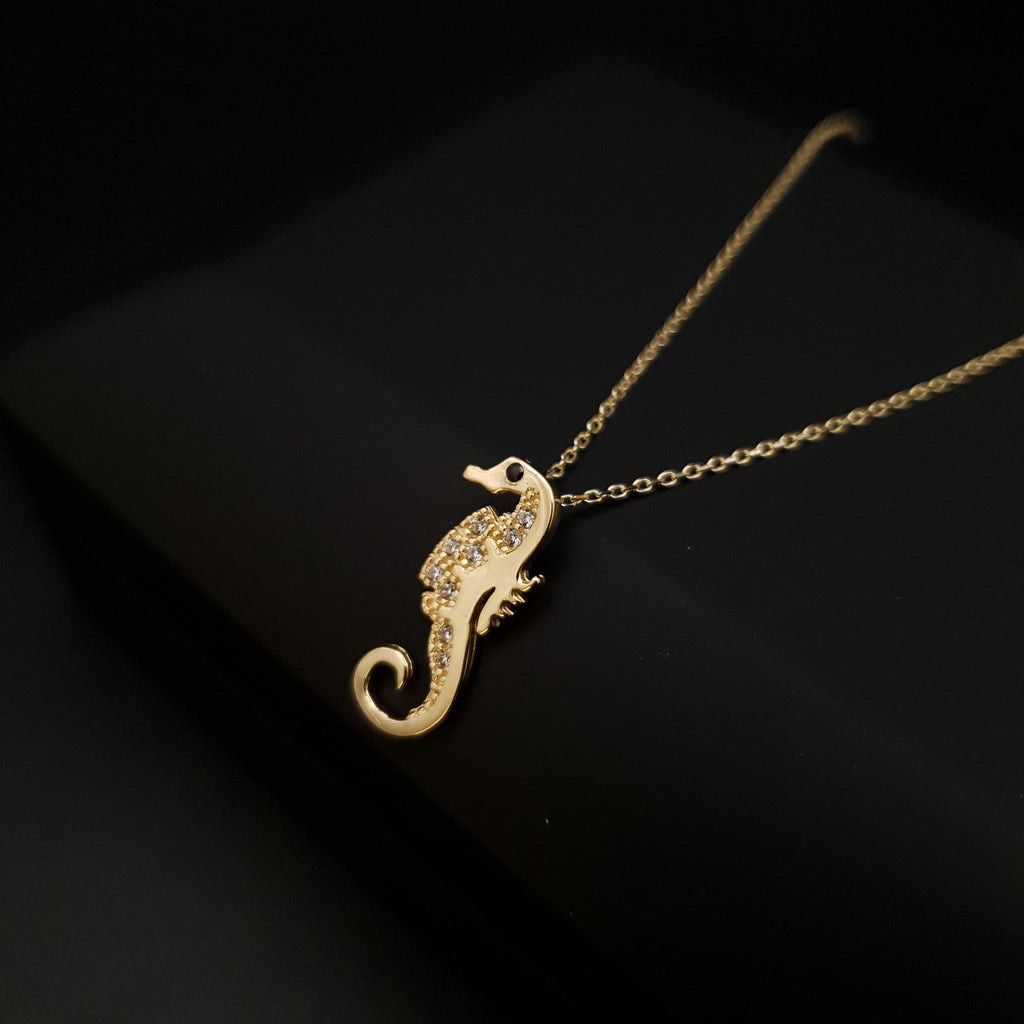 18K Real Gold Sea Horse Necklace, Pendant, charm , gift, birthday, Delicate Design, sea lovers