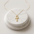 14K Gold Ankh Cross Pendant Necklace