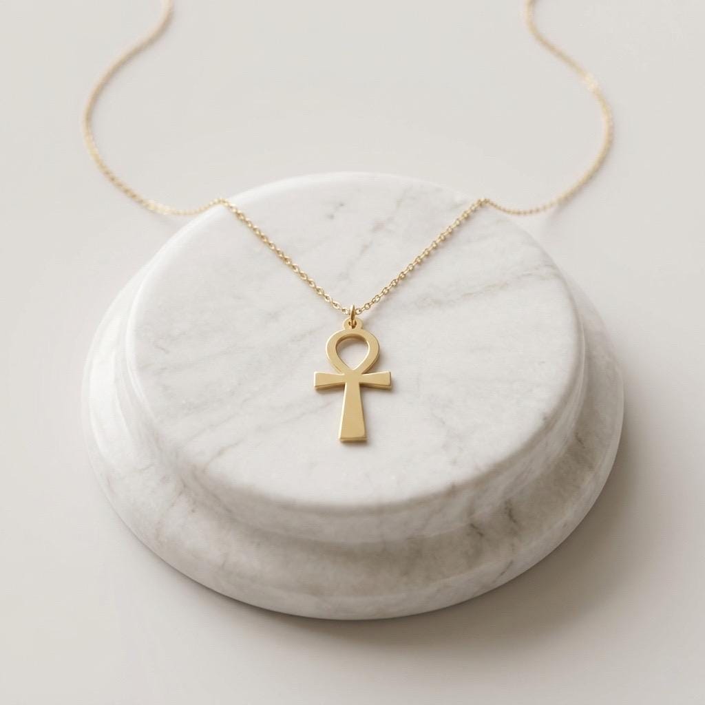 14K Gold Ankh Cross Pendant Necklace