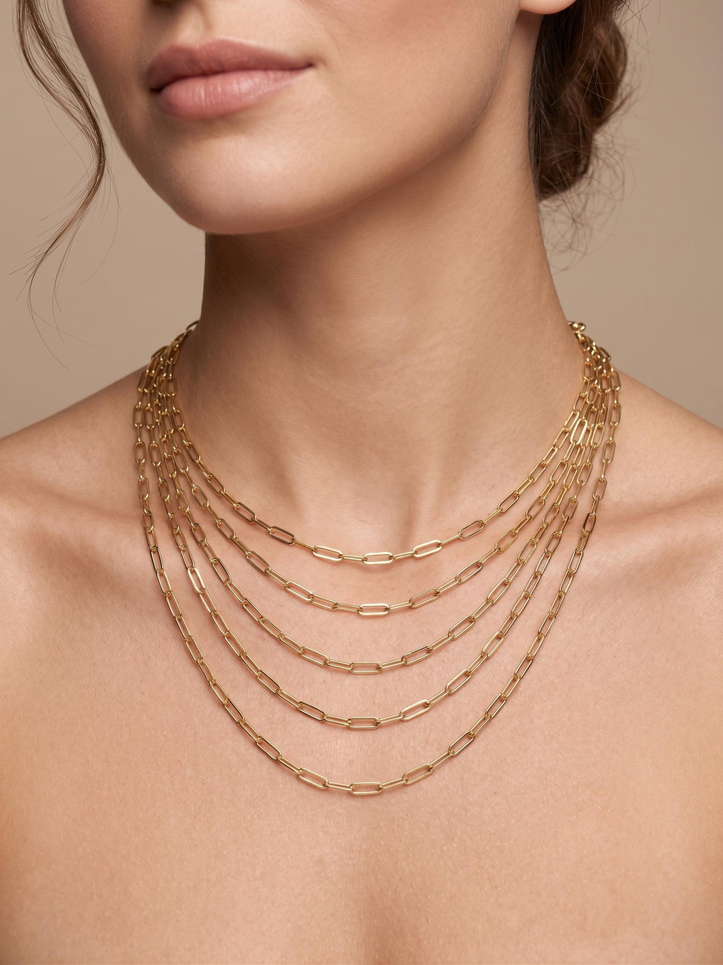 18k Real Gold Paperclip Chain Necklace, 3mm Thickness, Oval Link.