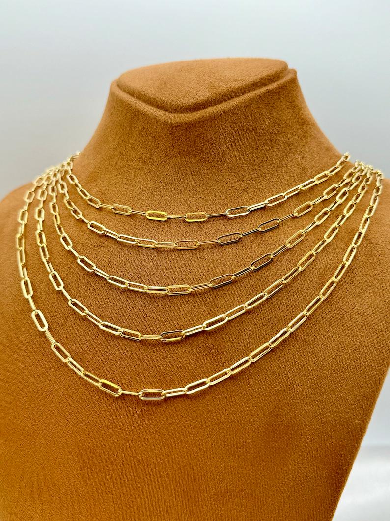 18k Real Gold Paperclip Chain Necklace, 3mm Thickness, Oval Link.