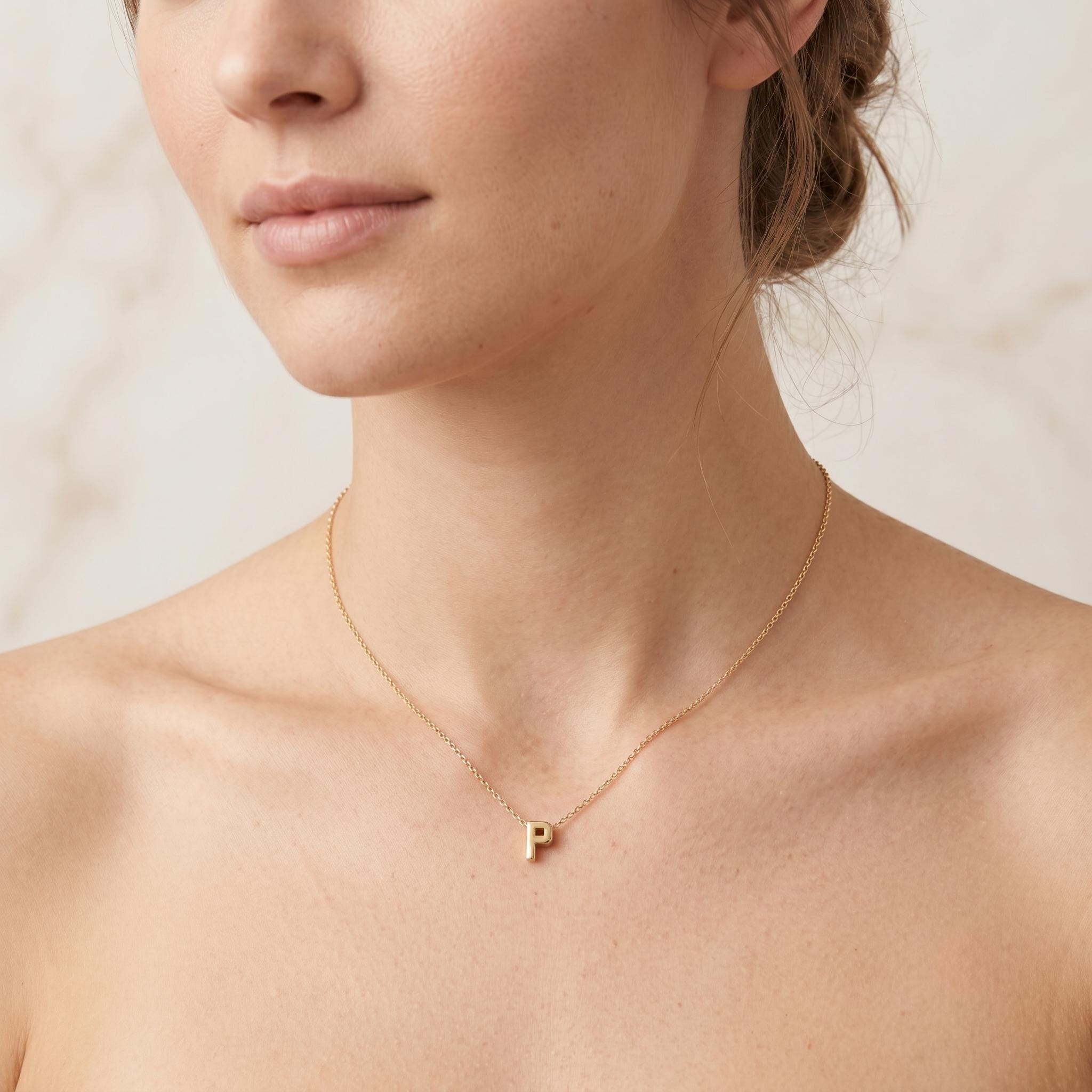 18K Gold Initial P Necklace - Minimalist Letter Pendant