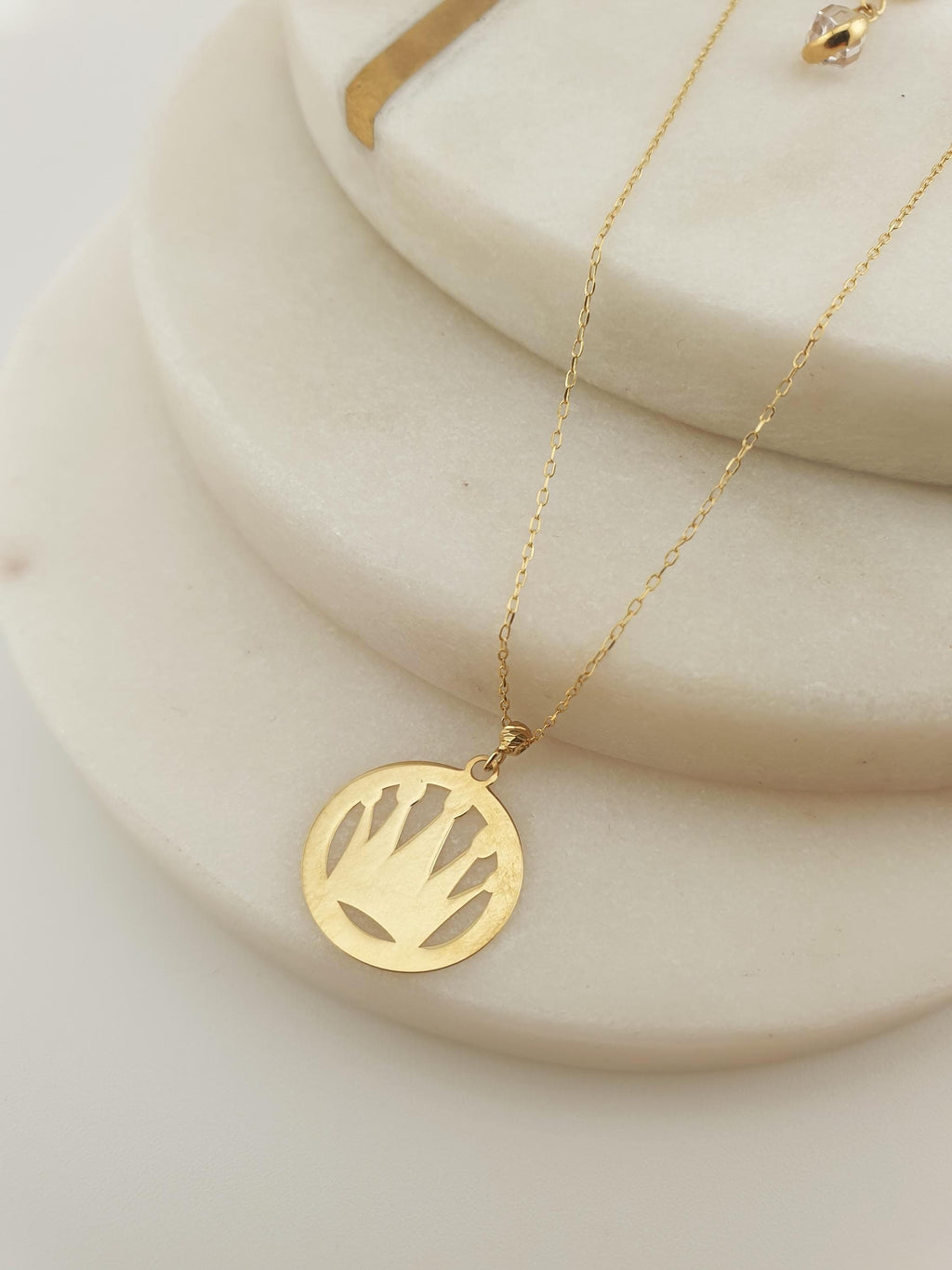 14K Gold Crown Pendant Necklace, Minimalist Charm