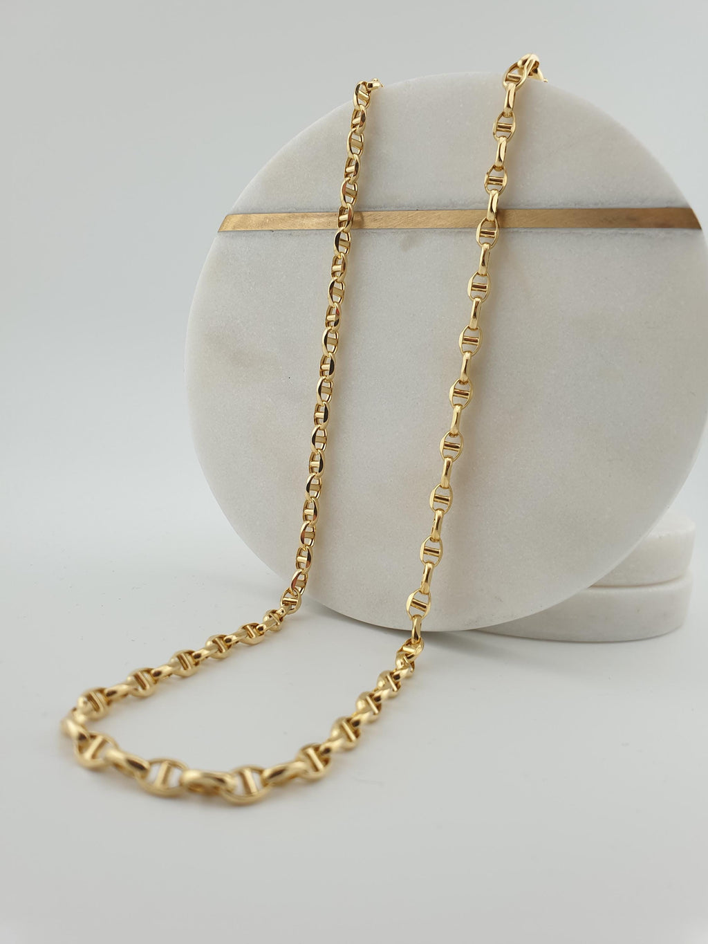 18K Solid Gold Anchor Chain Necklace – 3mm Minimalist Jewelry