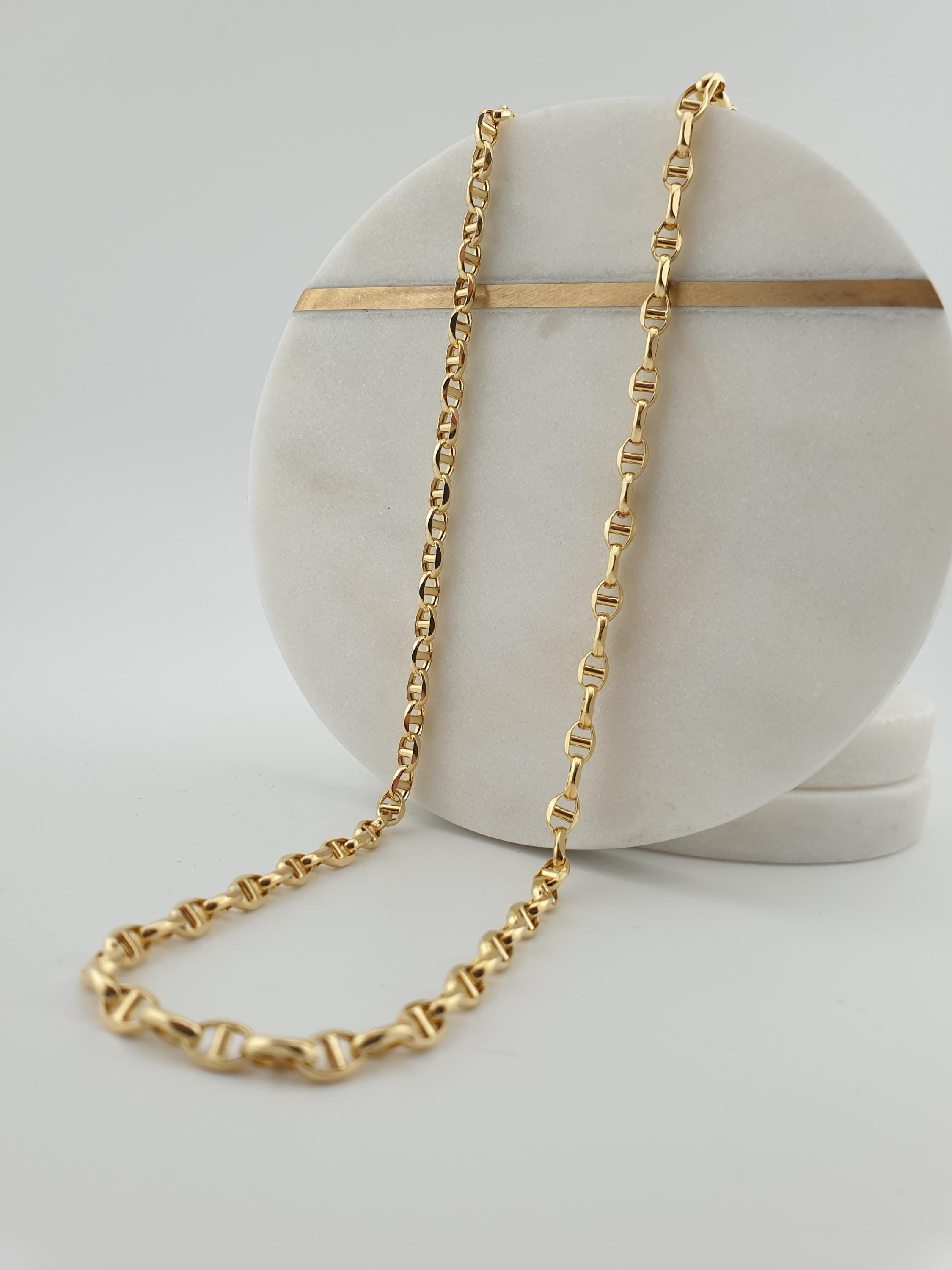 18K Solid Gold Anchor Chain Necklace – 3mm Minimalist Jewelry