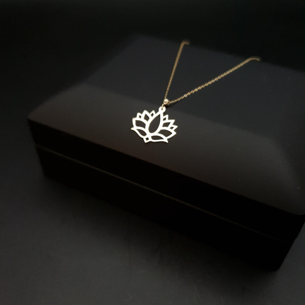 14K Gold Lotus Flower Pendant Necklace: Yoga Jewelry Gift