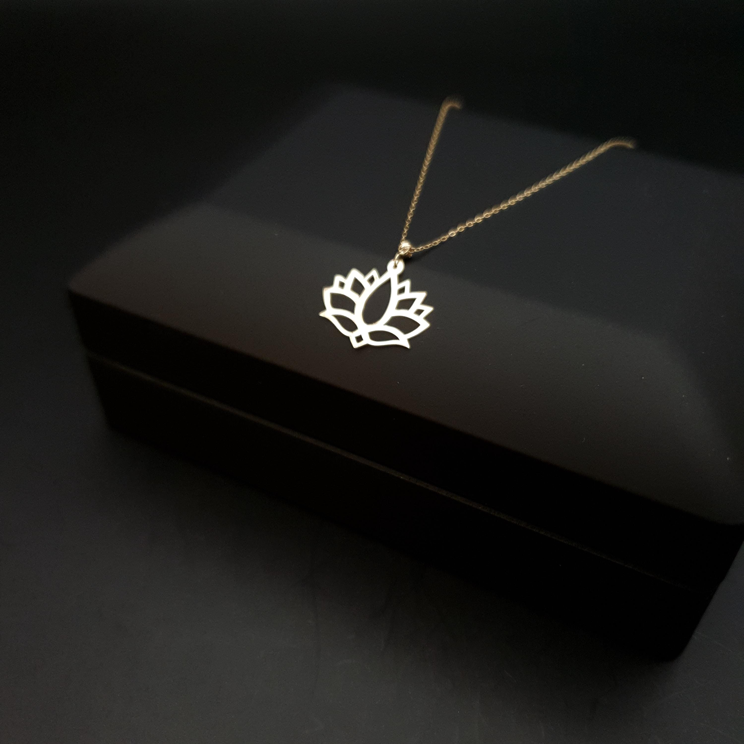 14K Gold Lotus Flower Pendant Necklace: Yoga Jewelry Gift
