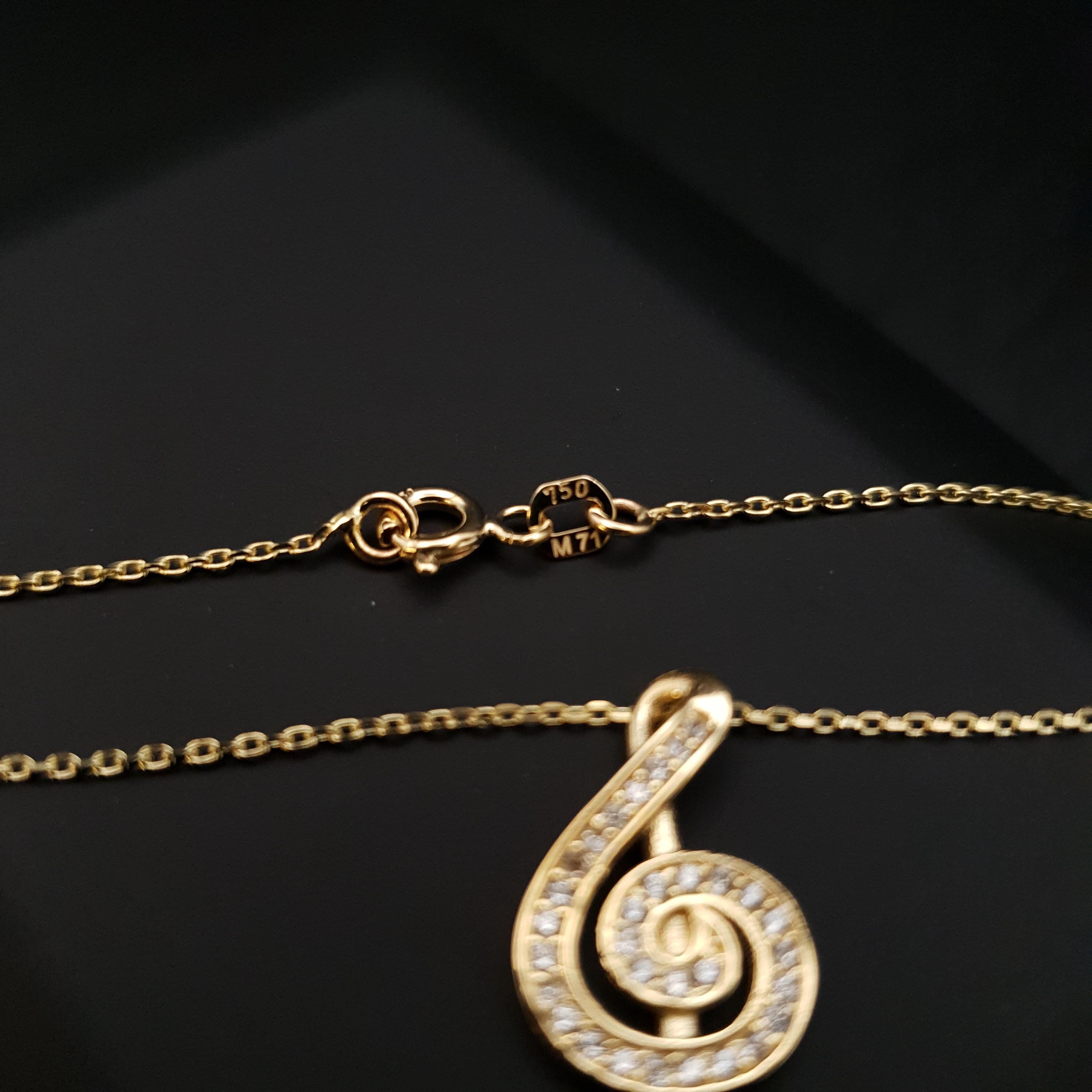 18K Gold Diamond G Clef Pendant Necklace - Music Lover Gift