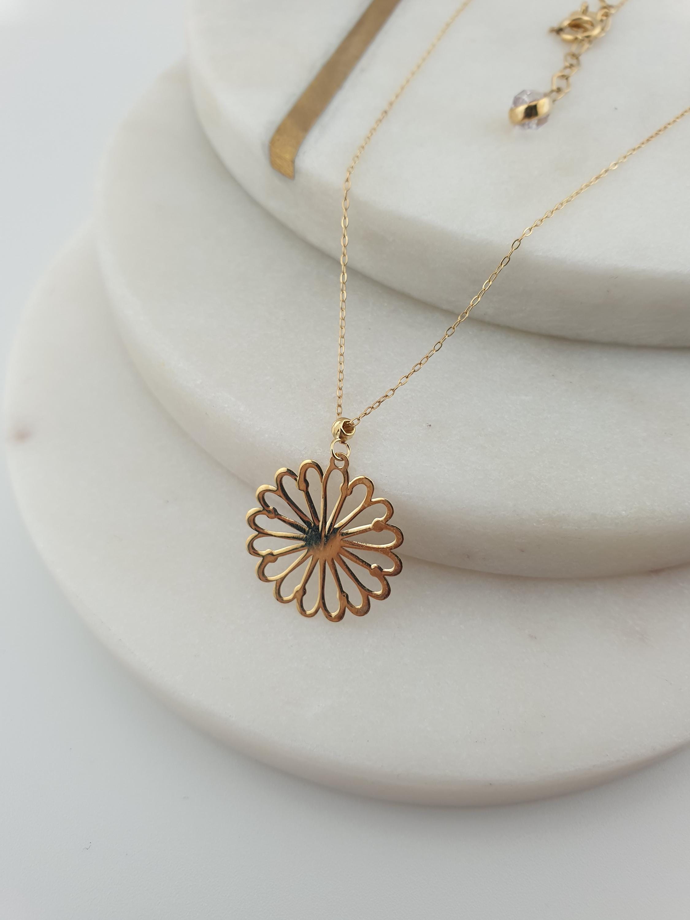 14K Gold Tiny Flower Pendant Necklace: Dainty Charm