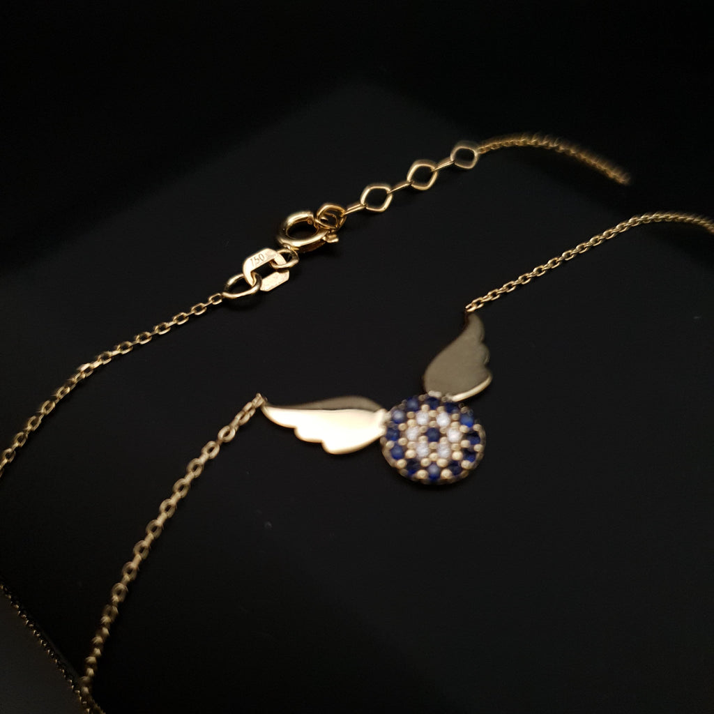 18k Gold Devil Eye Necklace with Wings