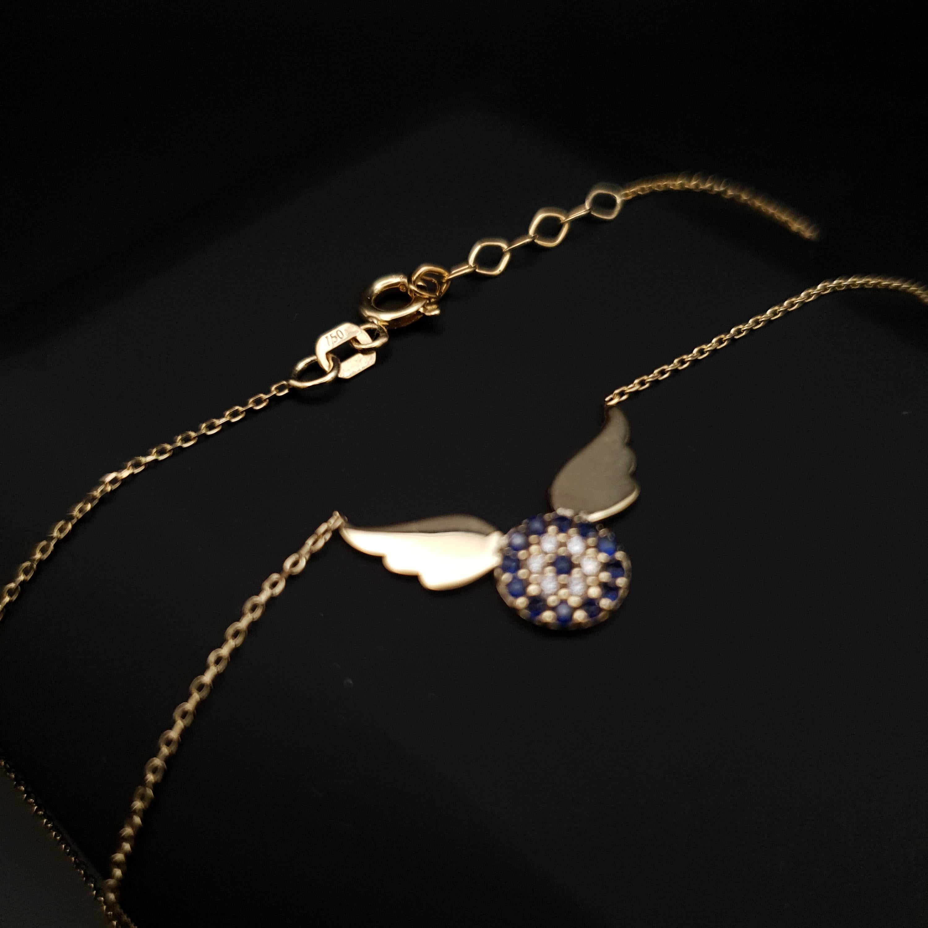 18k Gold Devil Eye Necklace with Wings