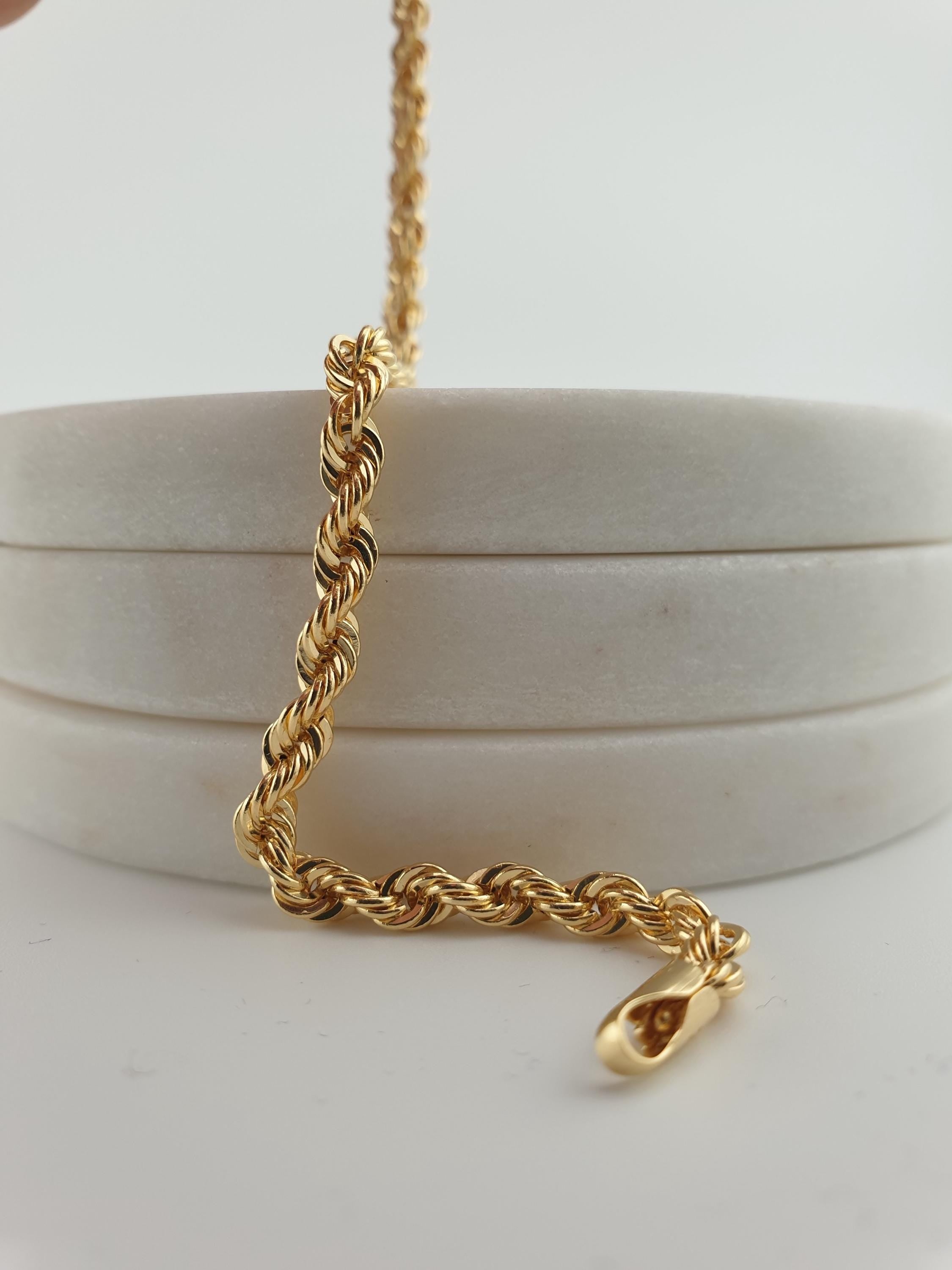 18K Gold Rope Chain Bracelet, 7.5 inch length and 3mm thickness,