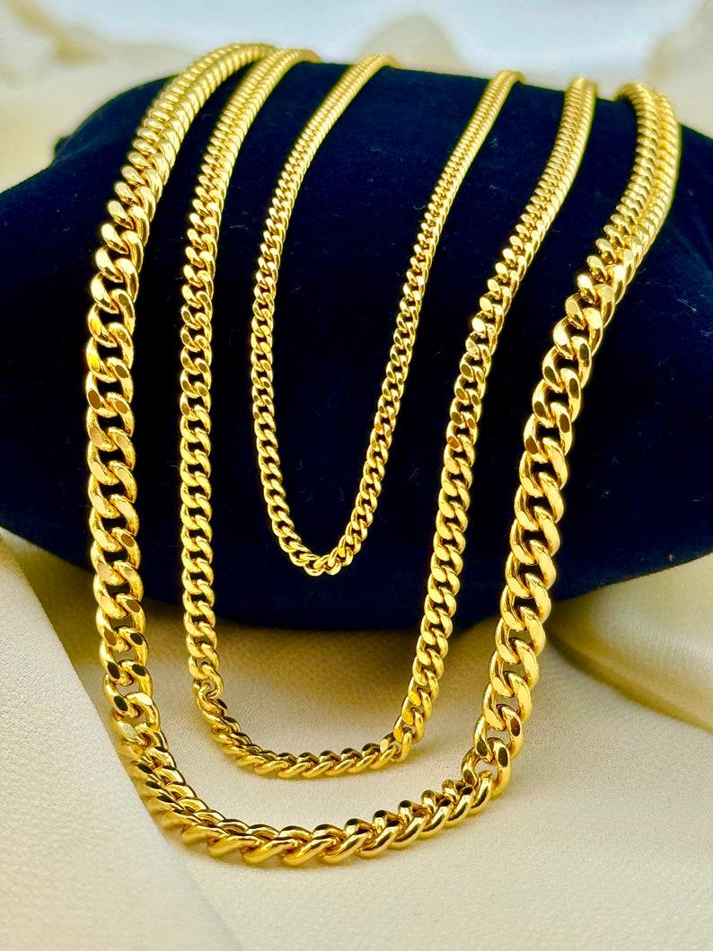 14k Gold Curb Chain Necklace, Thickness: 2mm, 3mm, 4mm, Unisex, Birthday gift