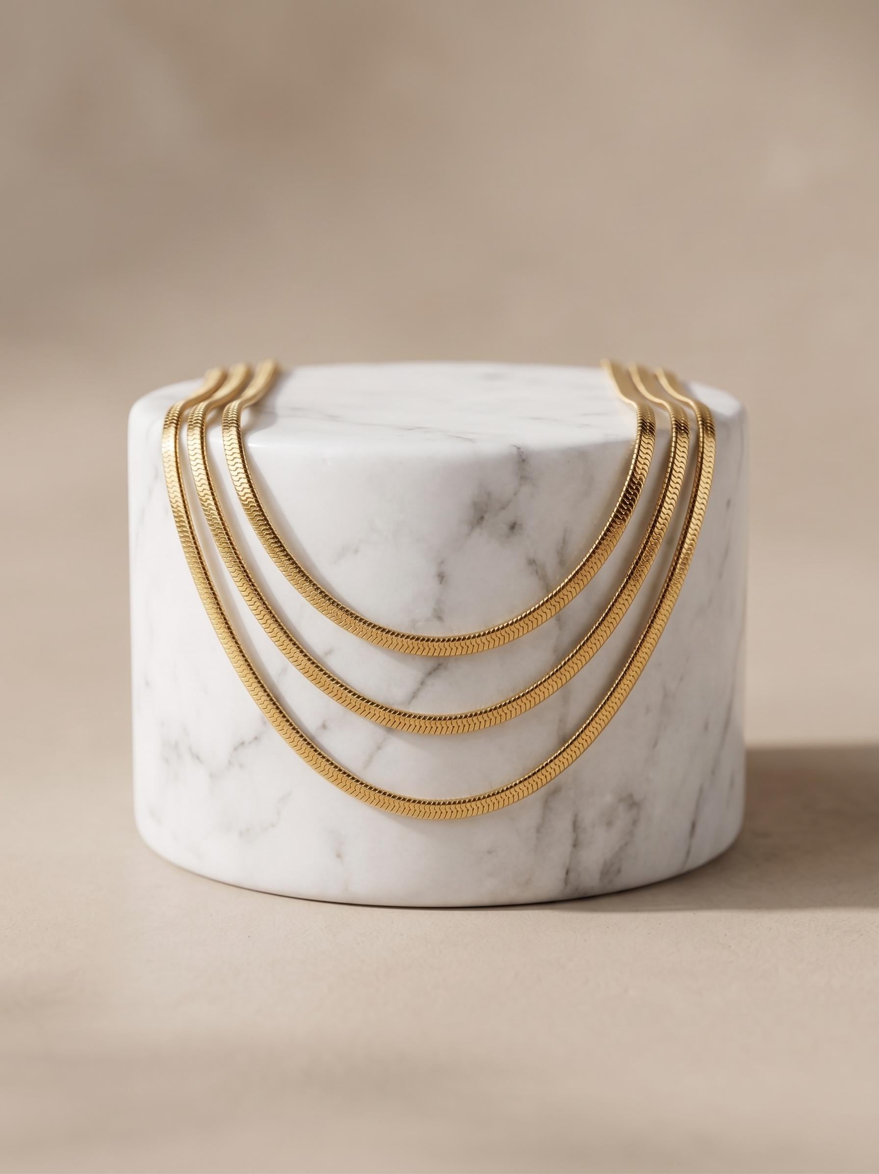 14k Real Gold Herringbone Snake Chain Necklace (2.6mm)