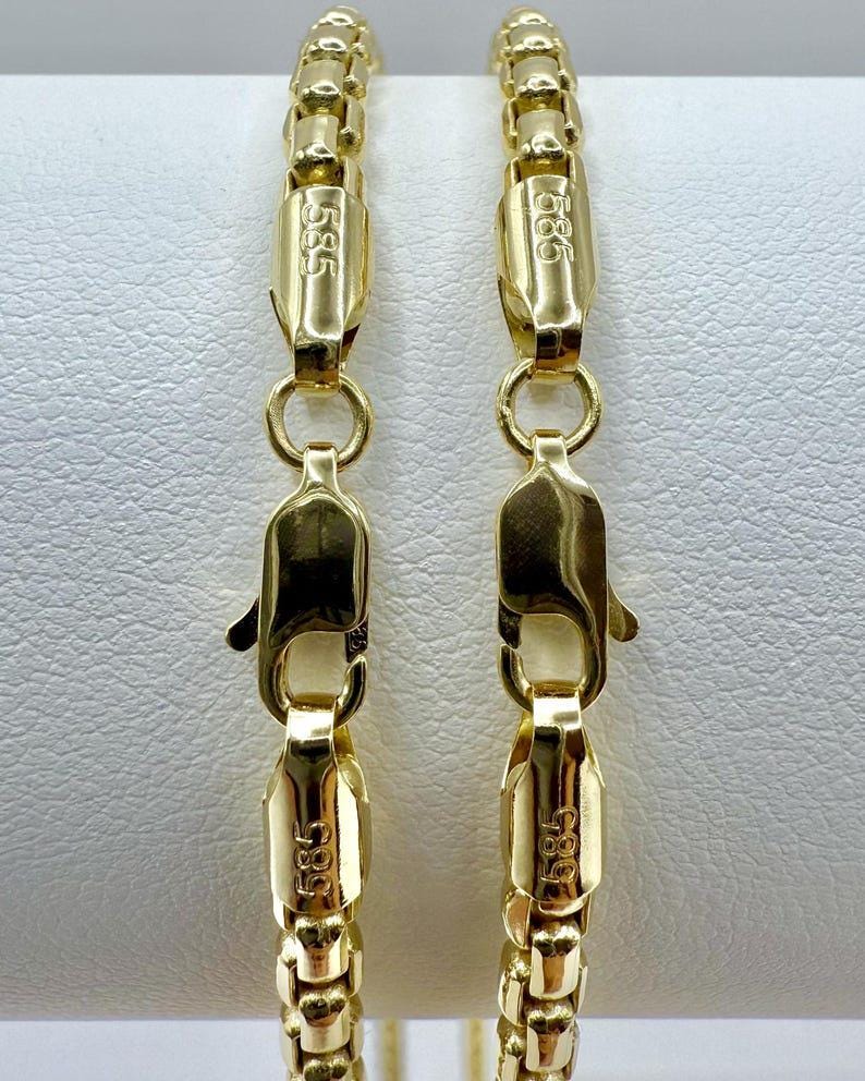 14K Solid Real Gold Box Chain Necklace 3.5mm, Unisex
