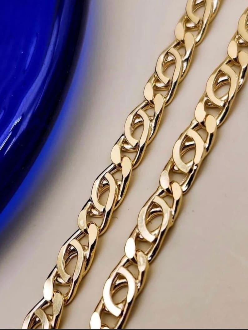 14K Real Gold Tiger Eye Link Chain Necklace: Solid Gold Unisex Jewelry