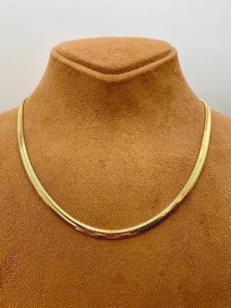 14K Real  Solid Gold Herringbone Snake Chain Necklace (3.5mm)