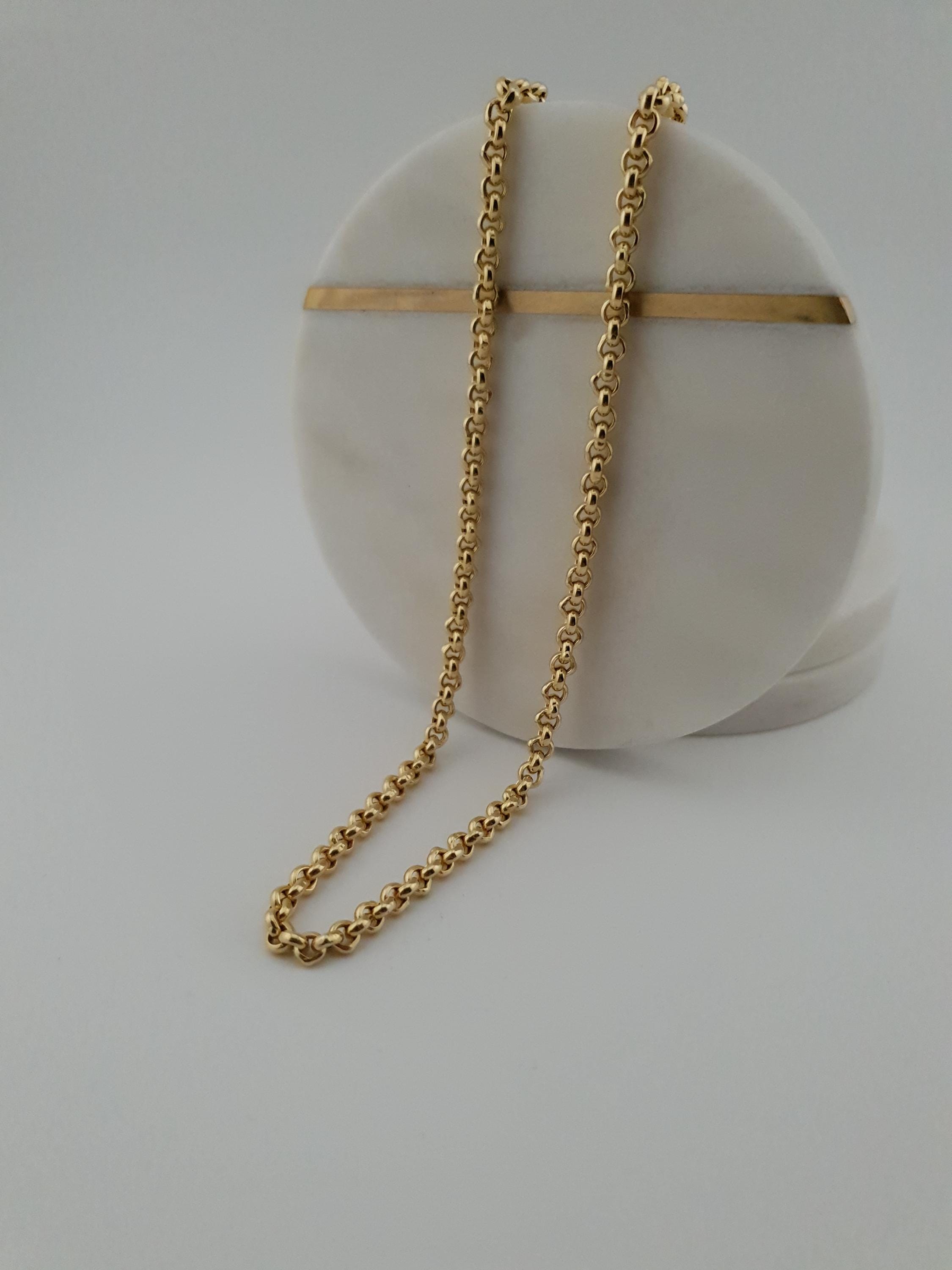 18K Gold Rolo Chain Necklace, Classic Round Link Chain, Unisex Fine Jewelry-24 inch