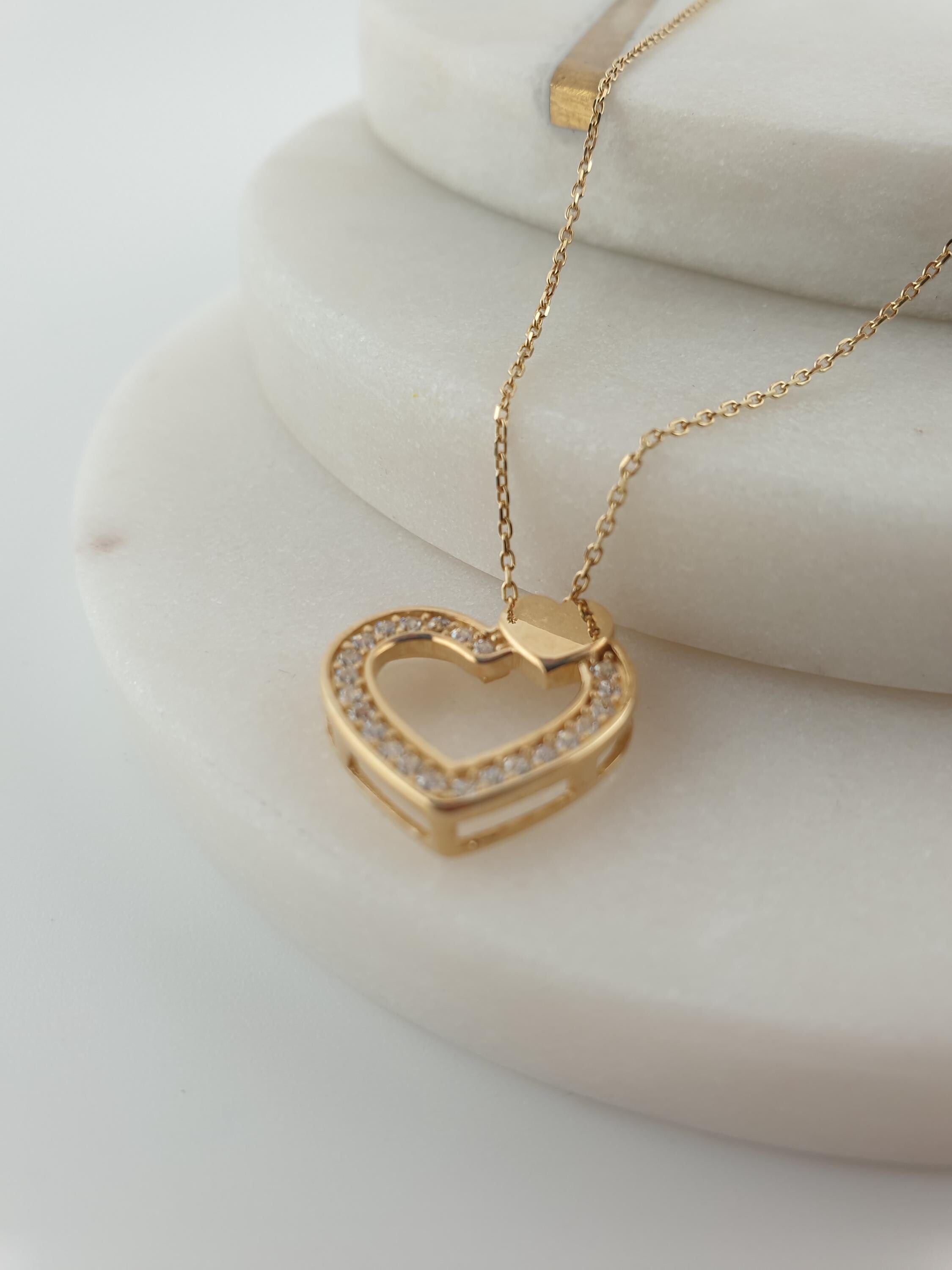 14K Gold Diamond Heart Necklace: Delicate Charm Pendant