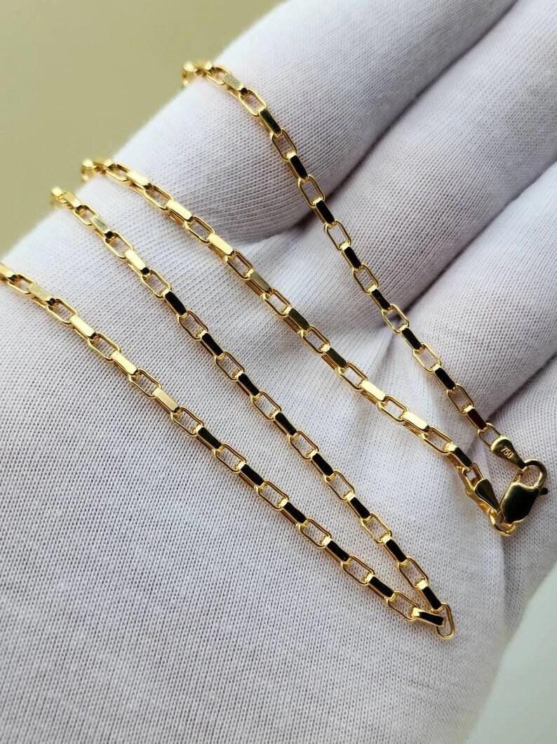 18k Gold Box Chain Necklace, 2.70mm Thickness, 18 Inch