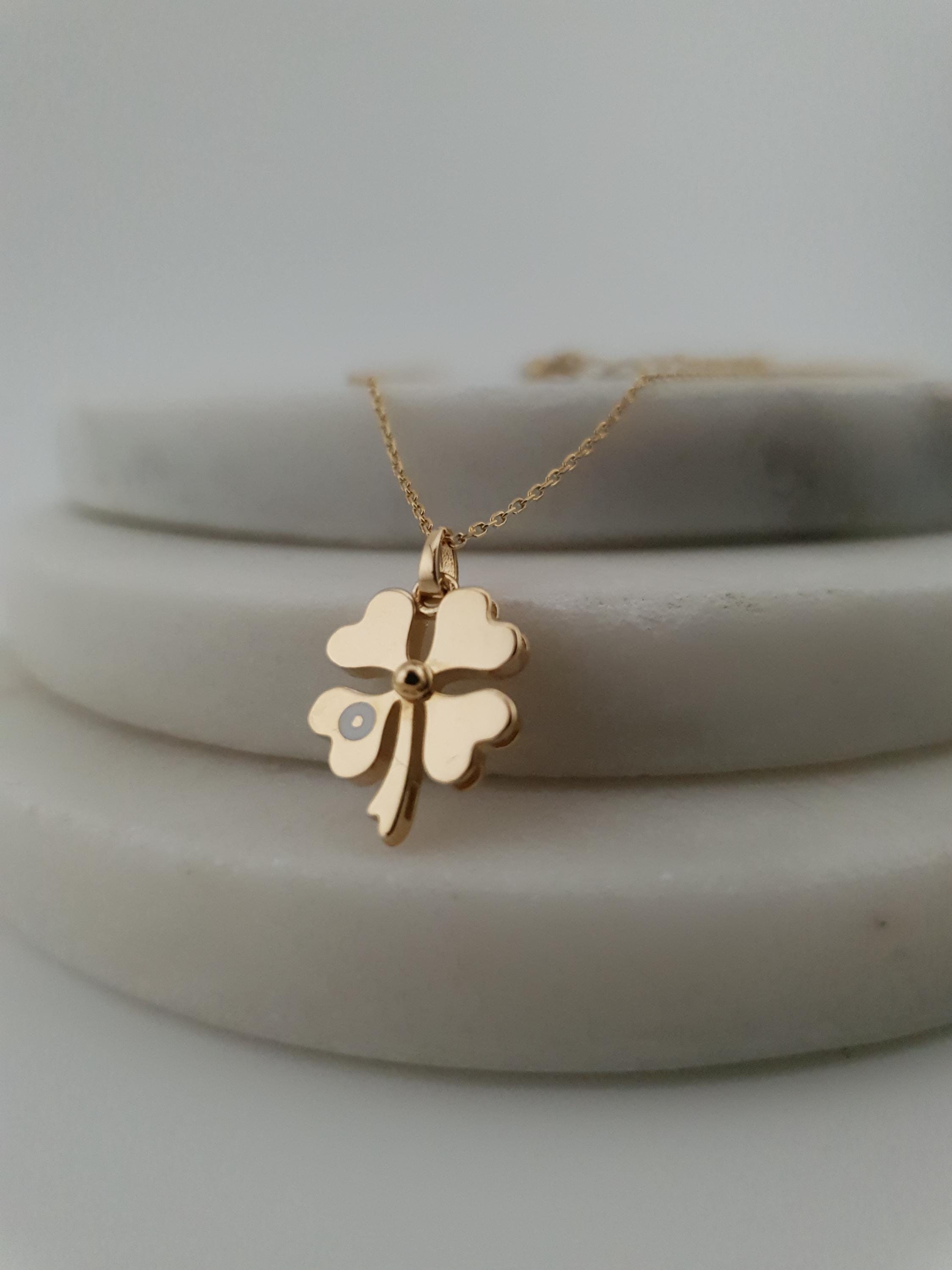 14K Gold Four Leaf Clover Necklace: Lucky Charm Pendant