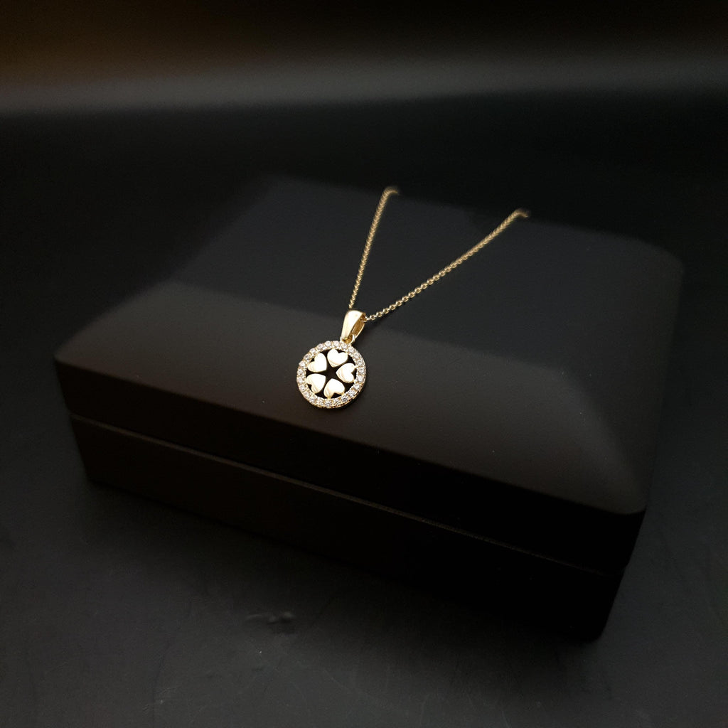 14k Real Gold Floral Heart Necklace: Circle Charm, 17 inch