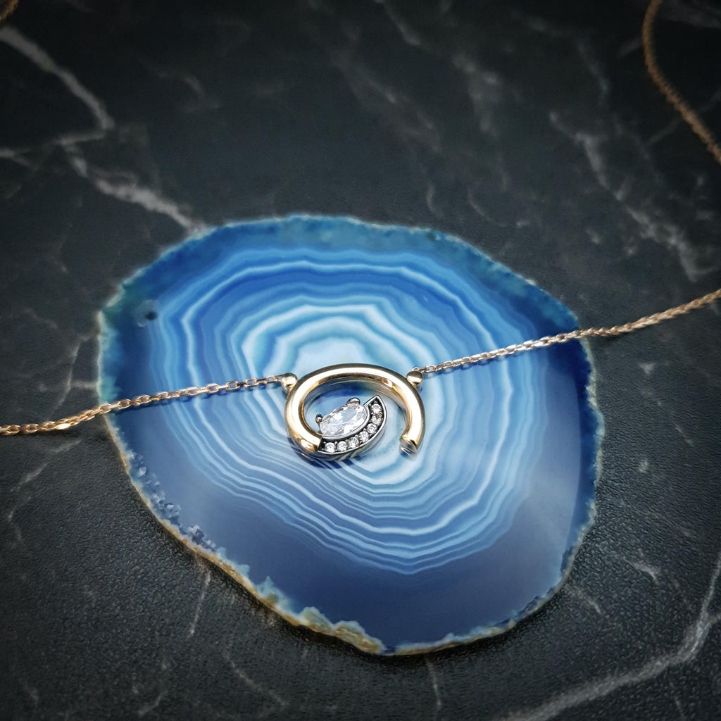 18K Gold Whirlpool Necklace, Forged Gold Pendant