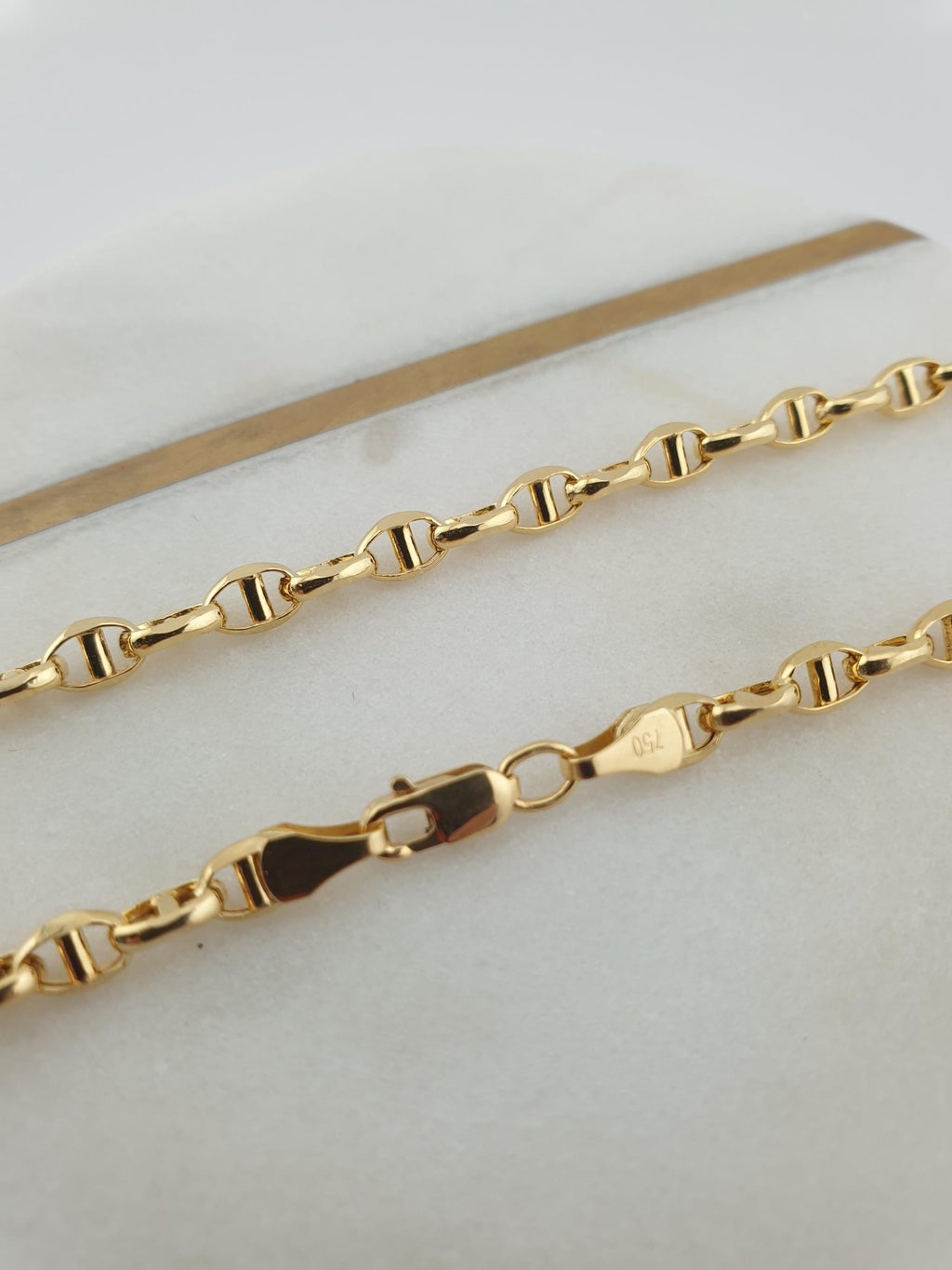 18K Solid Gold Anchor Chain Necklace – 3mm Minimalist Jewelry