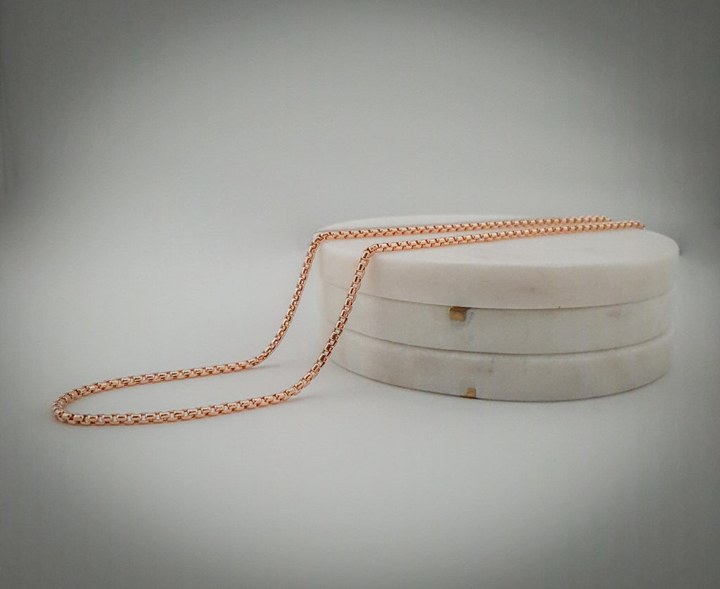 14K Gold Rose Box Chain, Necklace, 24 inch length and 2.6mm thickness,