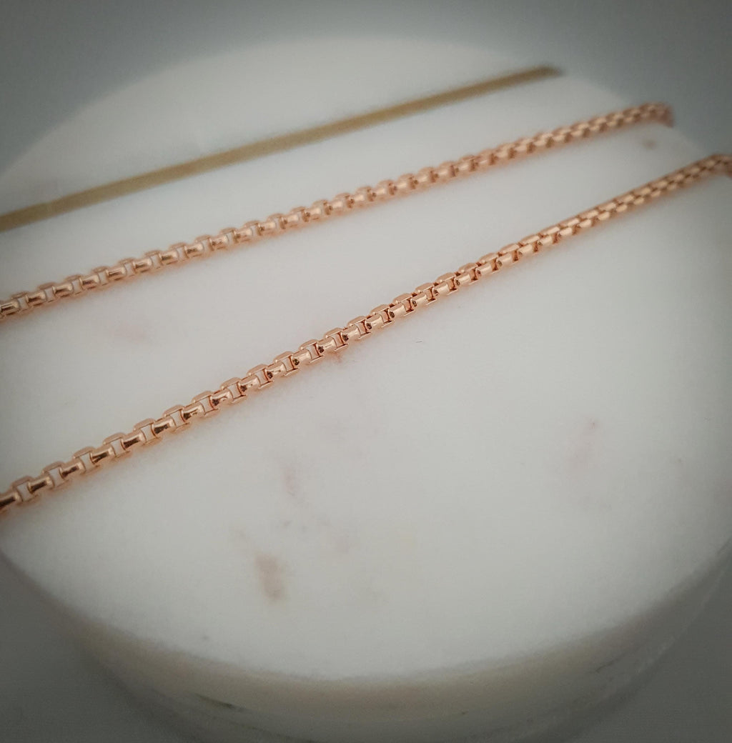 14K Gold Rose Box Chain, Necklace, 24 inch length and 2.6mm thickness,