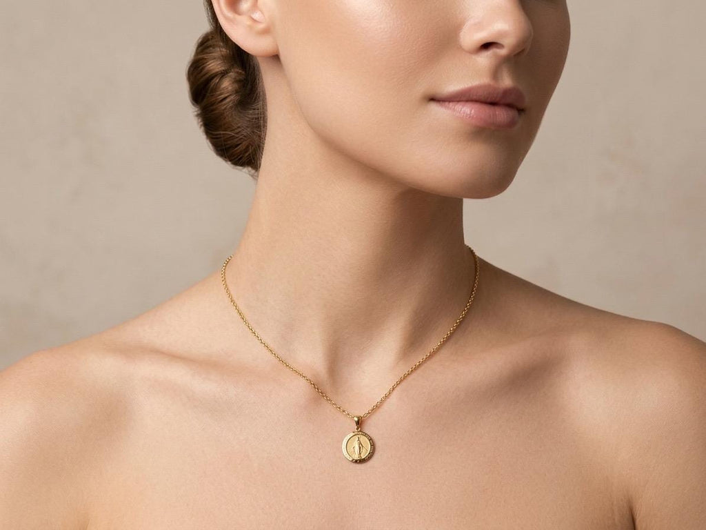 14K Gold Miraculous Medal Necklace, Virgin Mary Pendant, Minimalist Religious Jewelry, Catholic Gift.