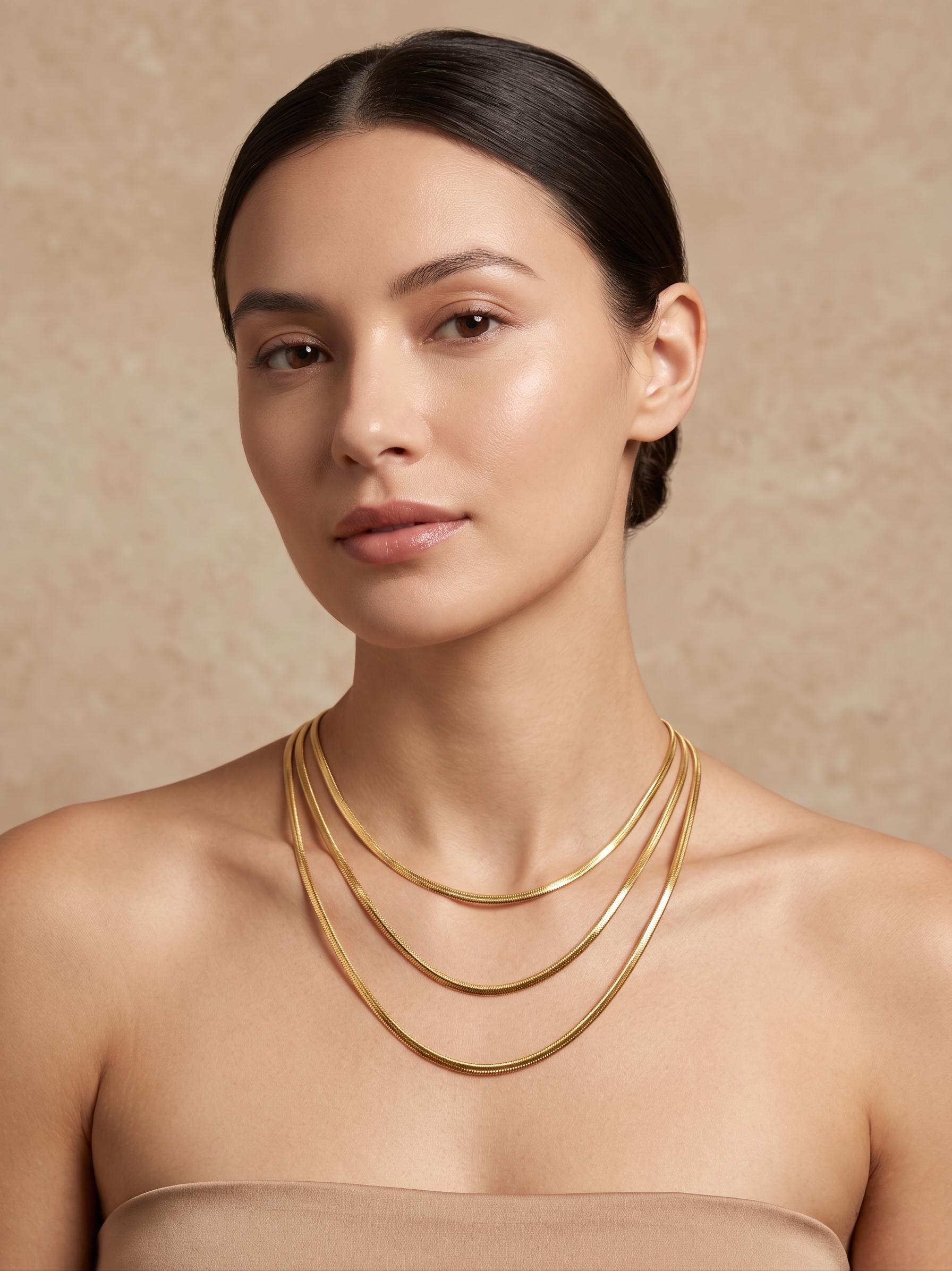 18k Solid Gold Herringbone Snake Chain Necklace , 2.6mm Thickness